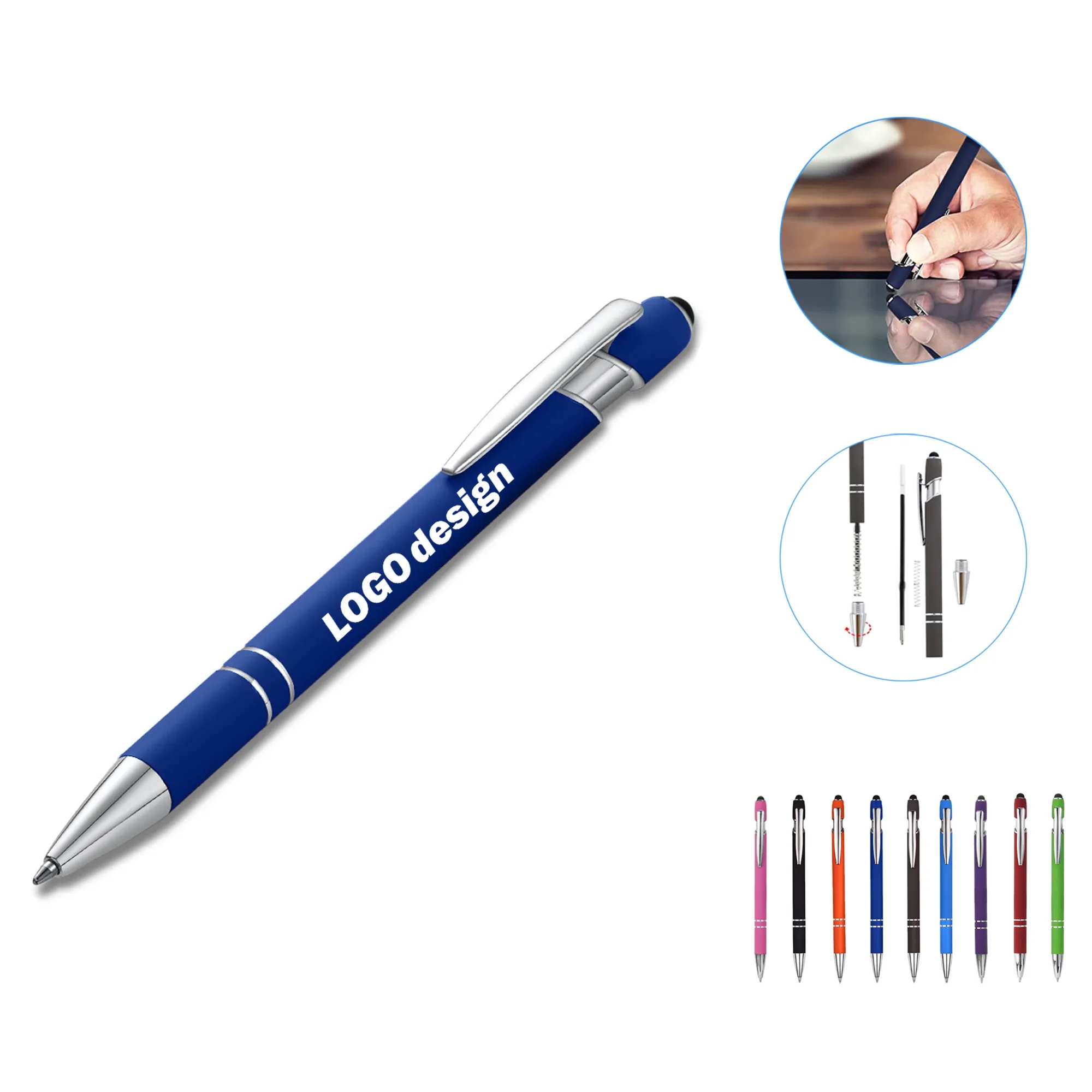 Metal Ballpoint Pen with Stylus Tip Blue Ink or black 2