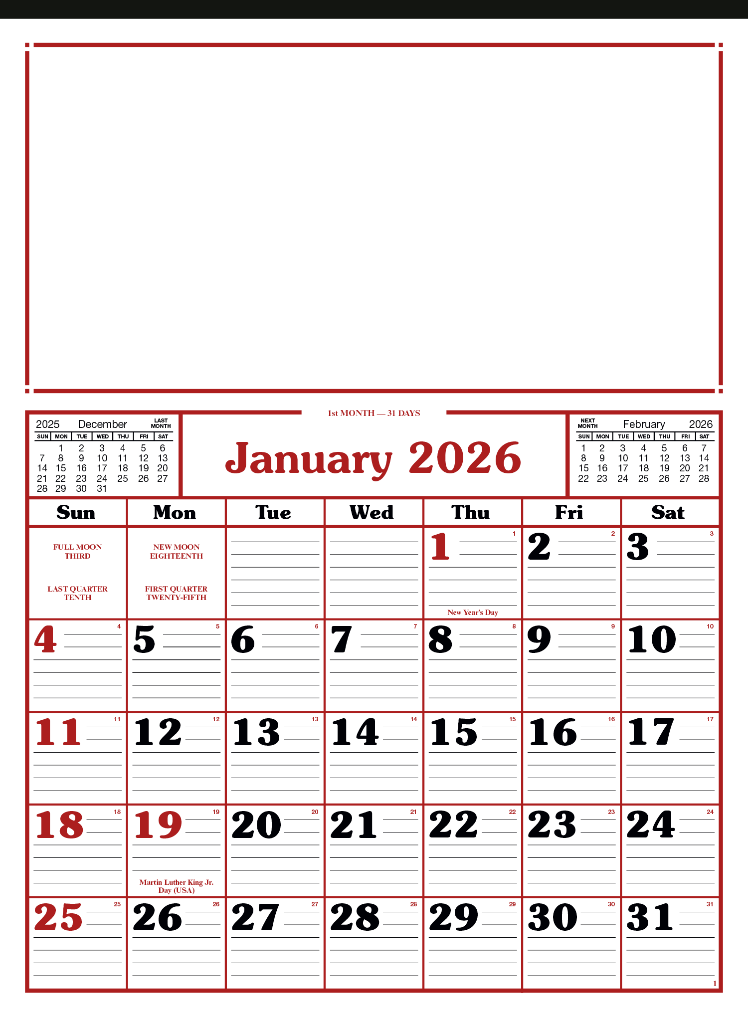 Skinner & Kennedy™ Commercial 12-Sheet Calendar