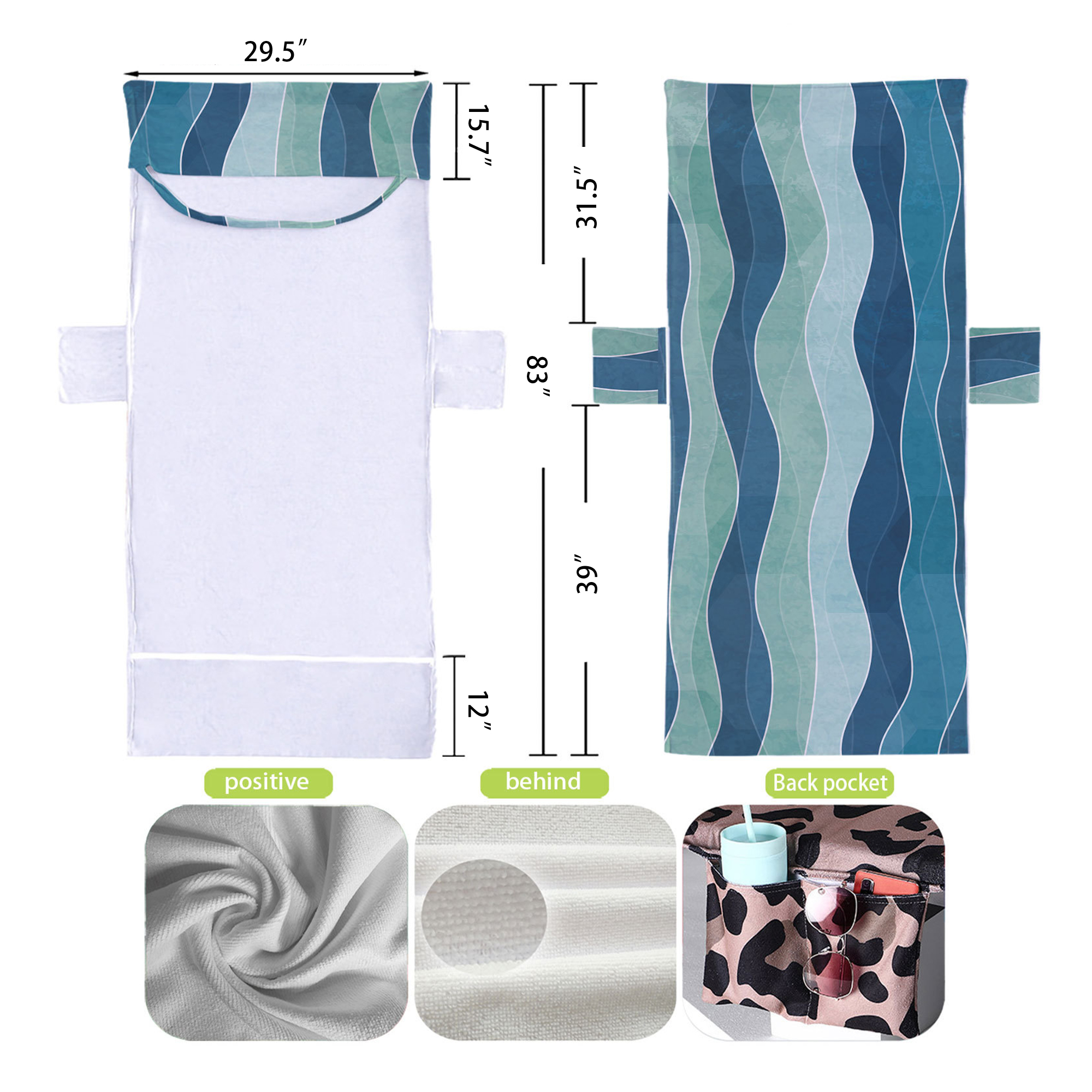 Beach Pool Outdoor Chair Towel with Pocket Holder 2