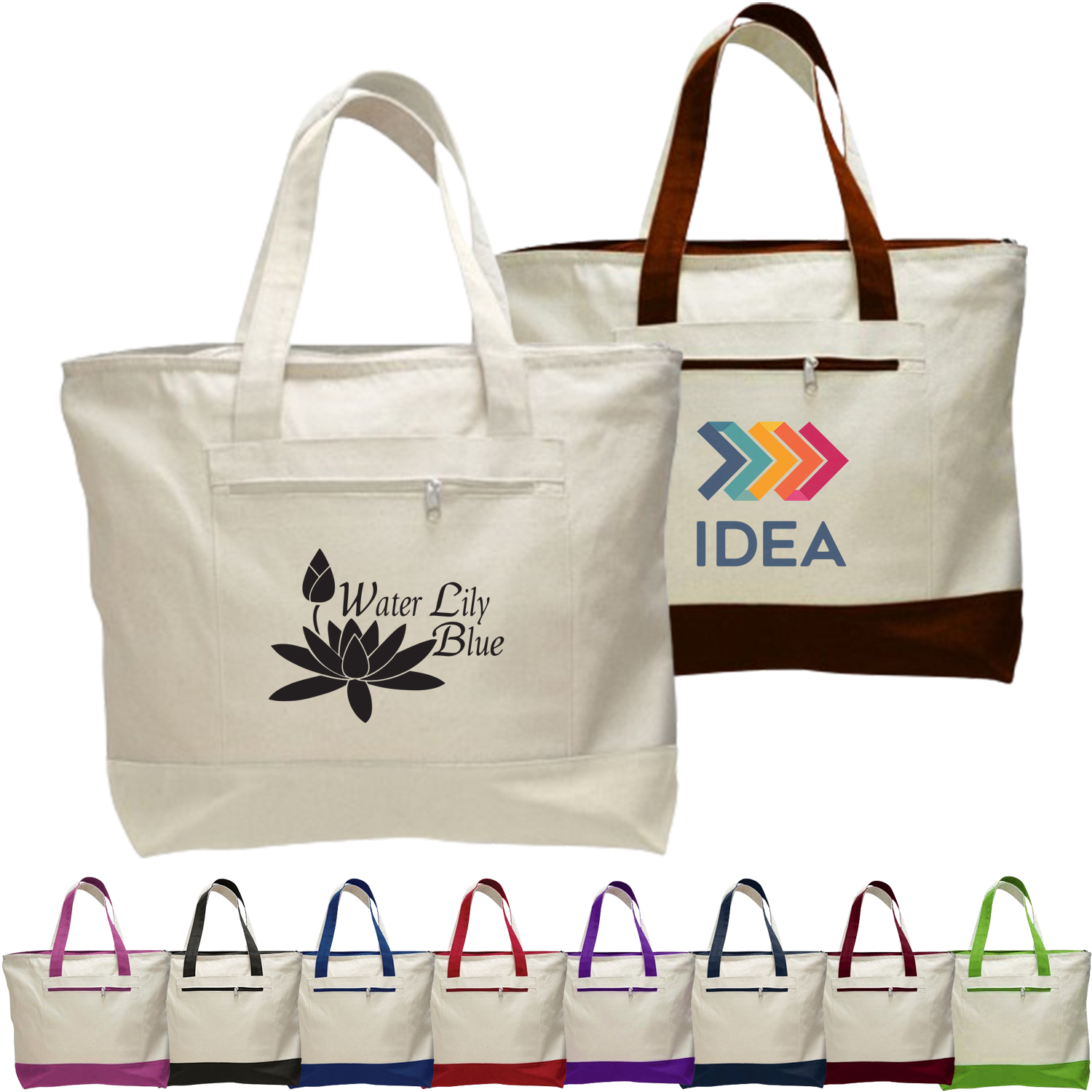12 oz. Cotton Canvas Zipper Shopping Tote Bag USA Decorated (18" x 14") 4