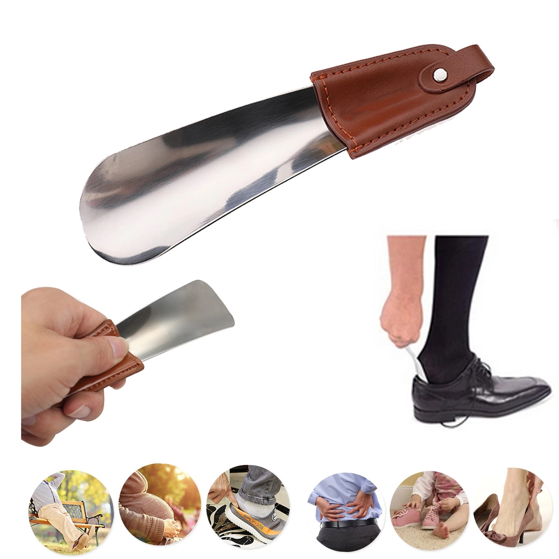 Stainless Steel Shoehorn Whit Leather Cover 4