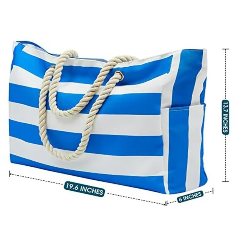 Canvas Striped Beach Tote Bag, custom tote bag with logo imprint 3