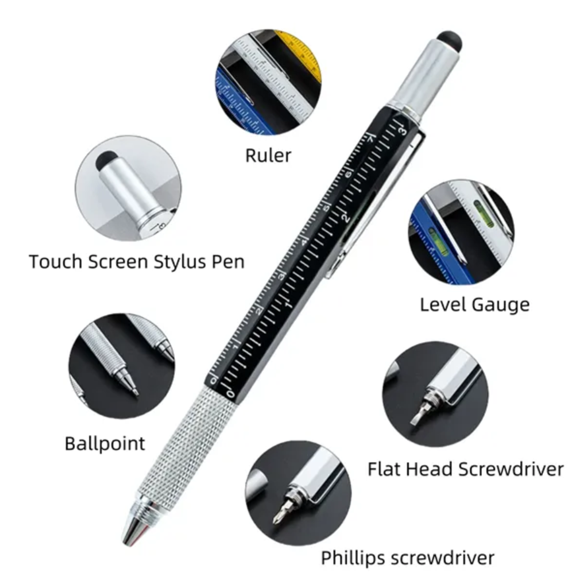 6-in-1 Multifunctional Metal Touch Ballpoint Pen 3