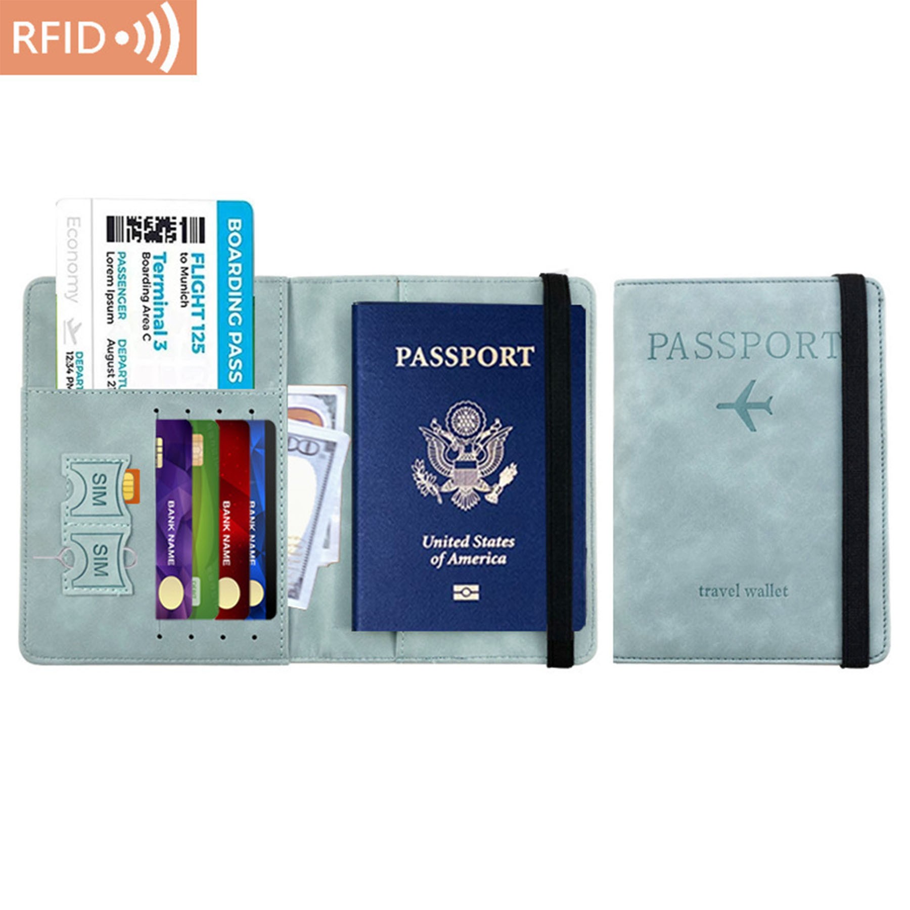 RFID Passport Holder Travel Wallet W/ Band 6