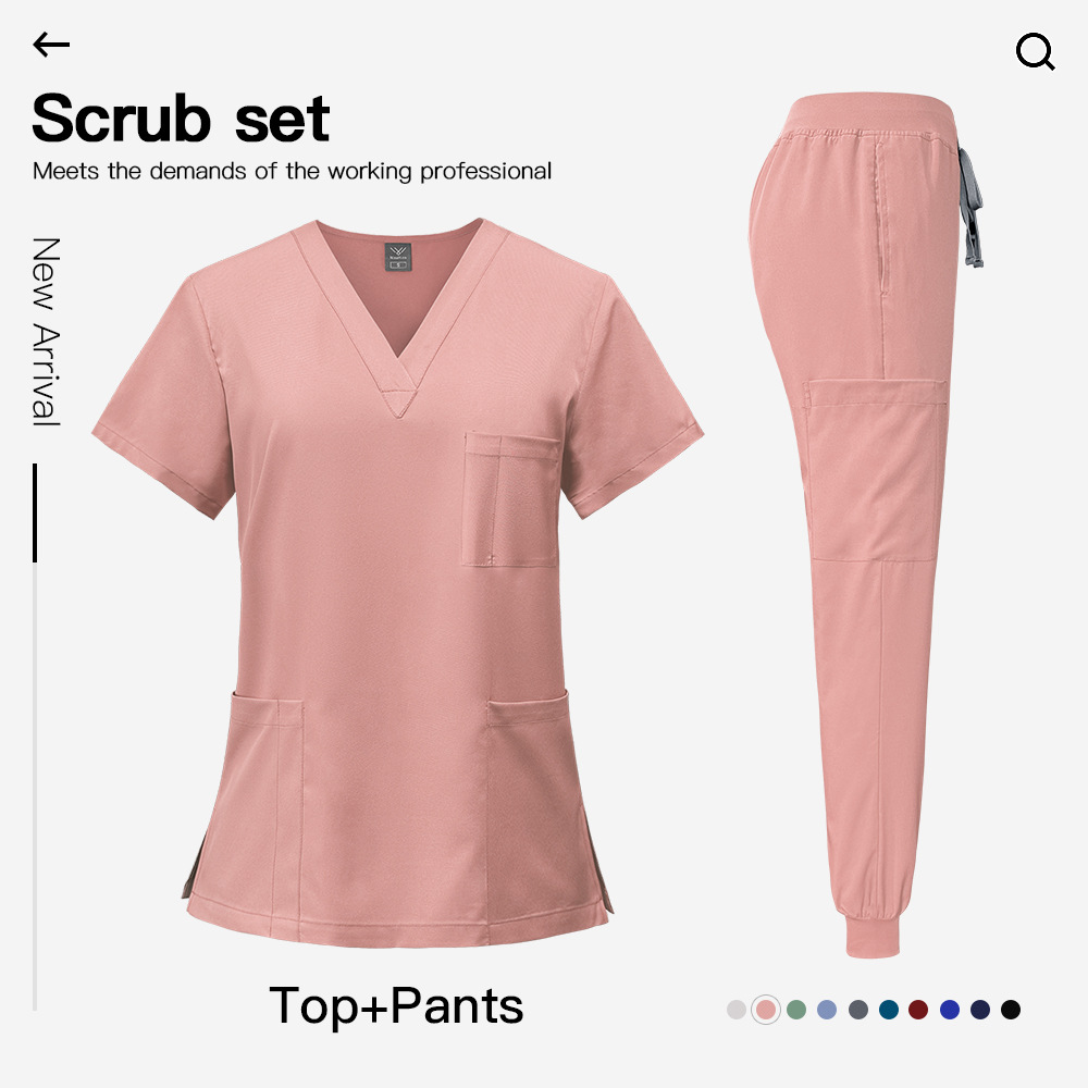 Medical Uniform Scrubs for Women Set V-Neck Pocket Top and Pants 16