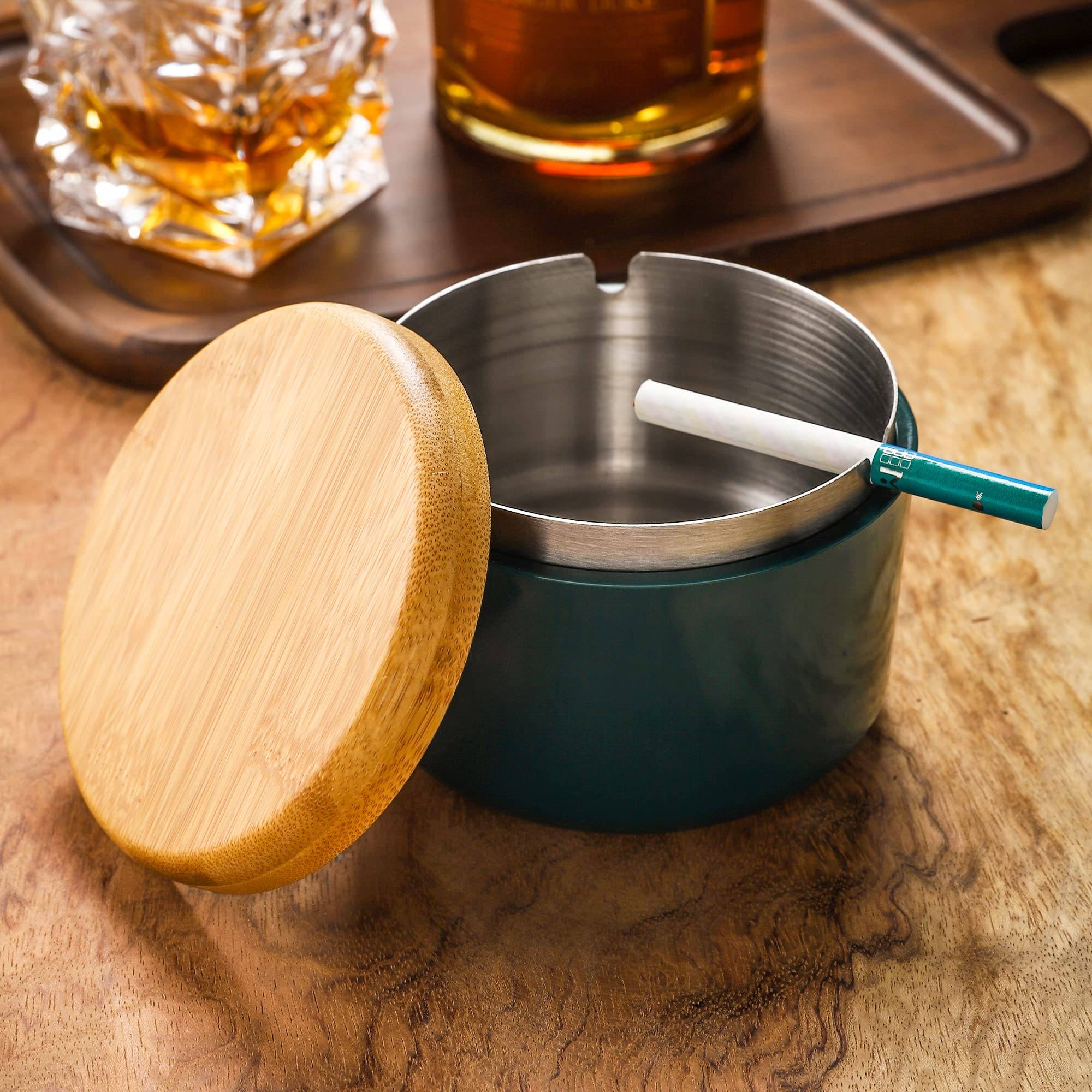Thick Lid Stainless Steel Round Windproof Anti-Drop Ash Tray 4