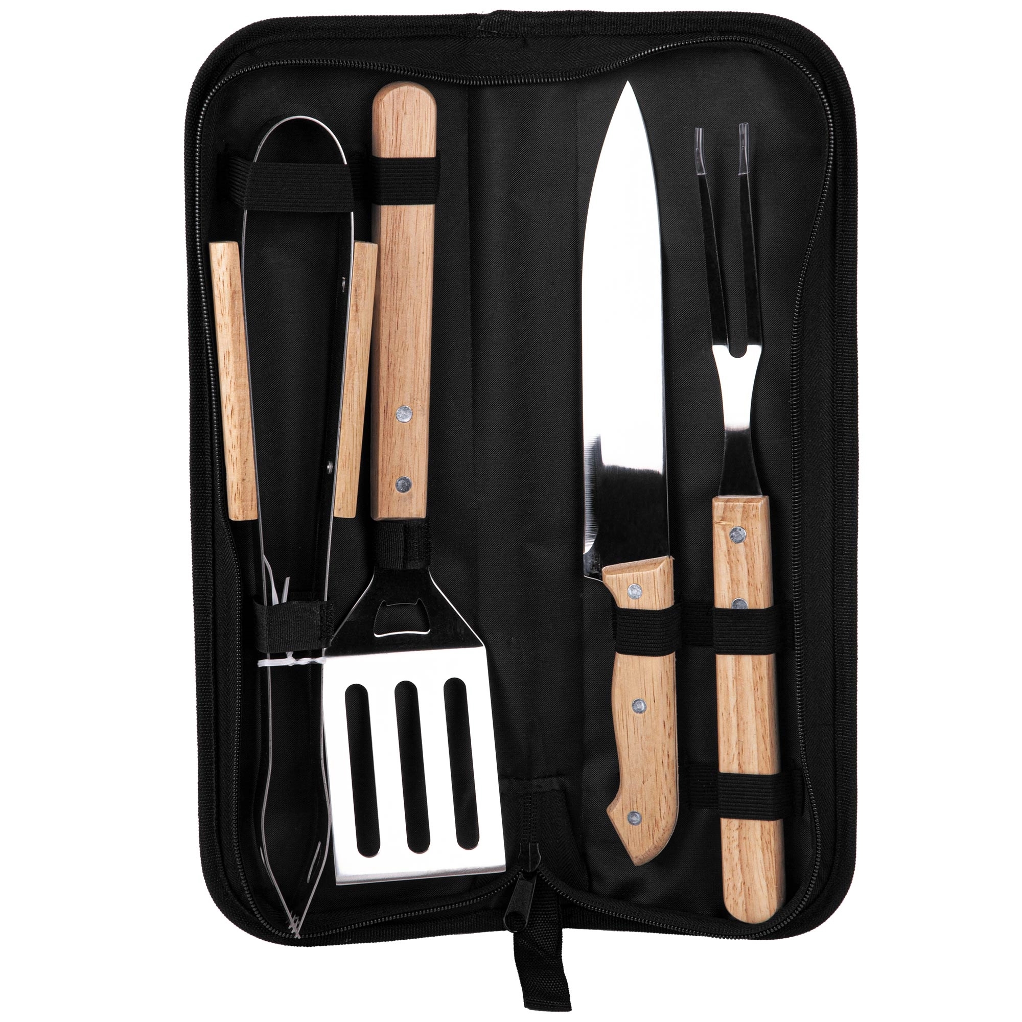 4-Piece Bamboo BBQ Grill Set with Polyester Carry Case 2
