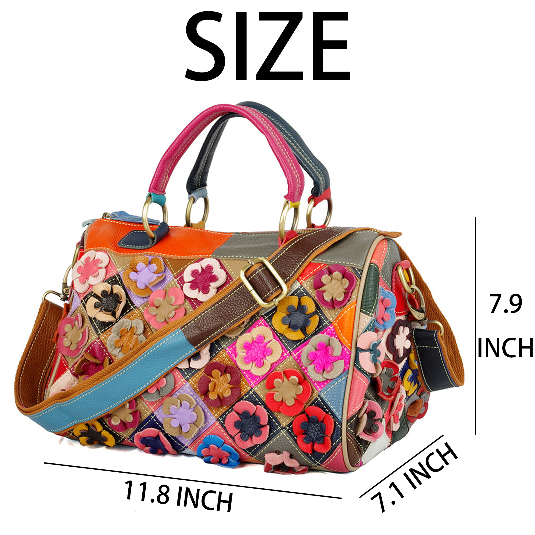 Genuine Leather Colorful floral shoulder cross-body bag 5