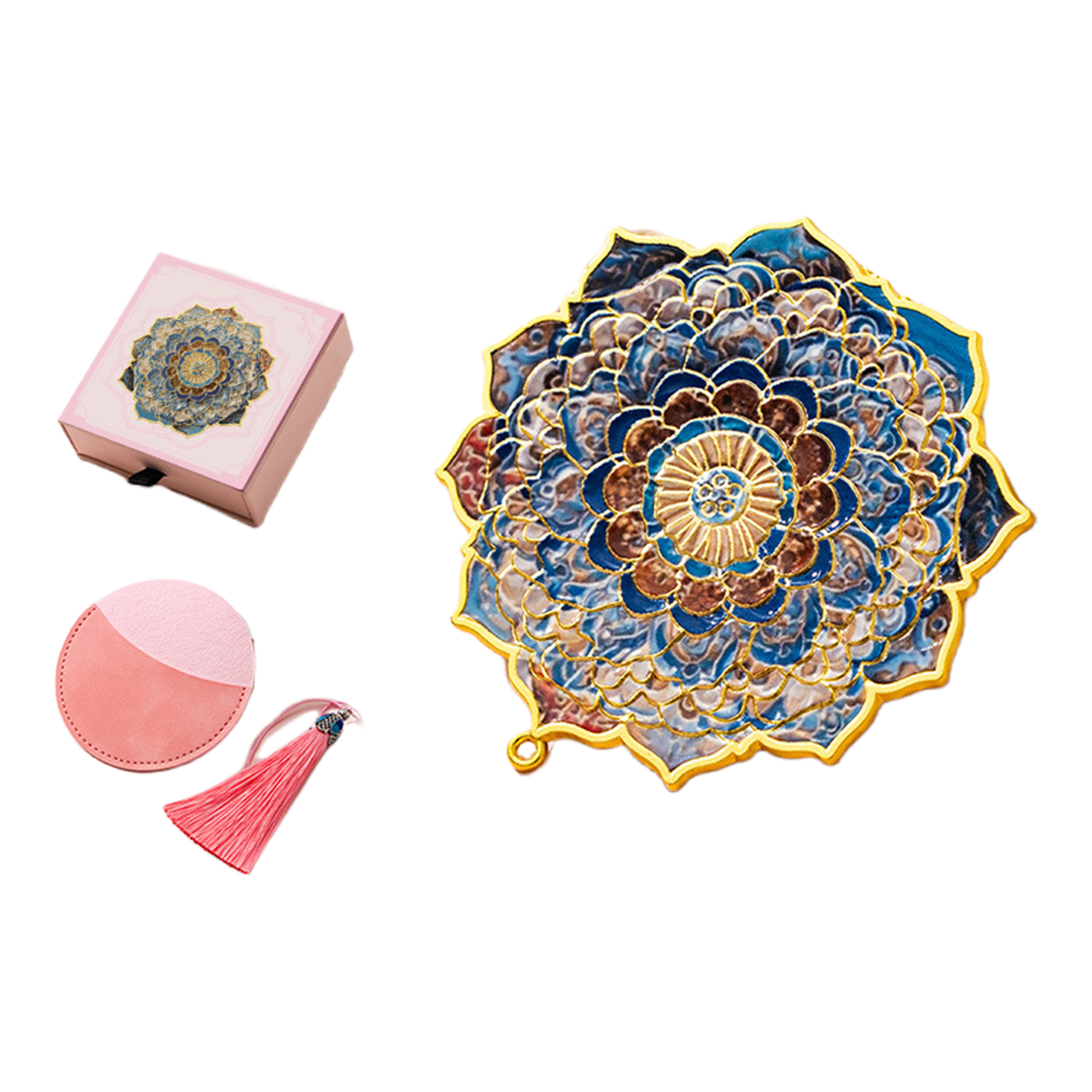 Blue Floral Portable Mirror with Embossed Texture 4