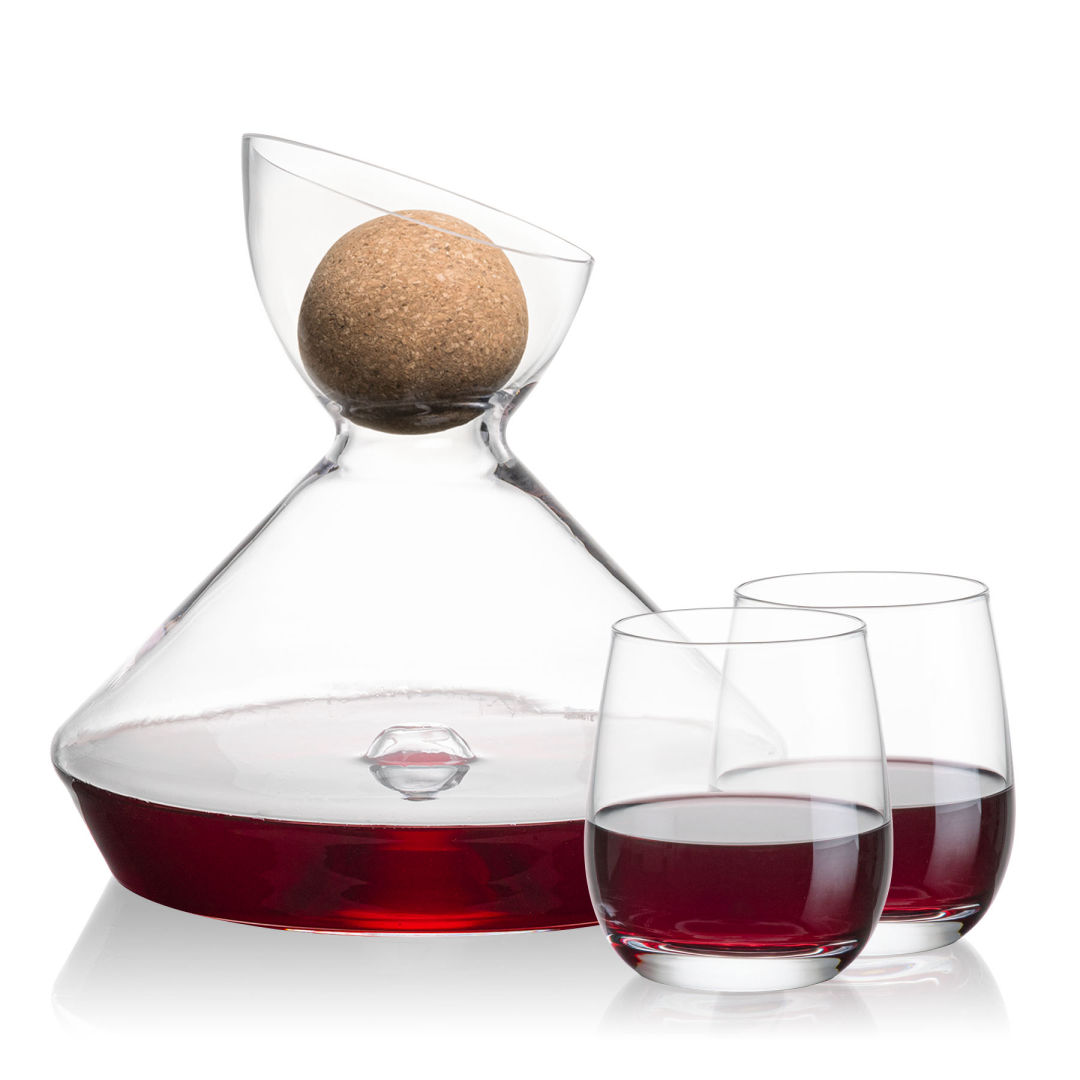 Woodbury Carafe w/Cork Stopper & Salem Stemless Wine 6
