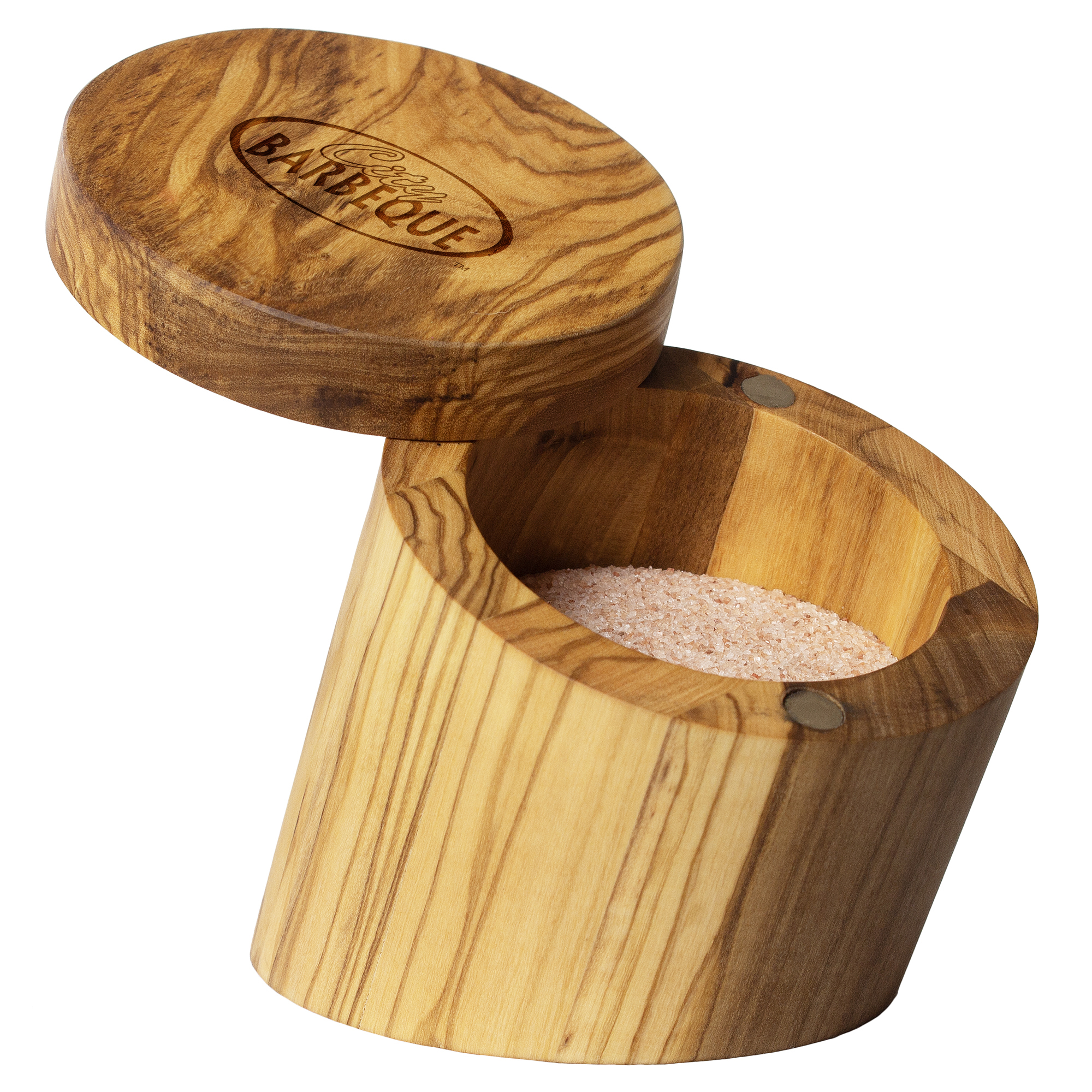 Rock & Branch® Olive Wood Angled Salt Box with Magnetic Swivel Lid