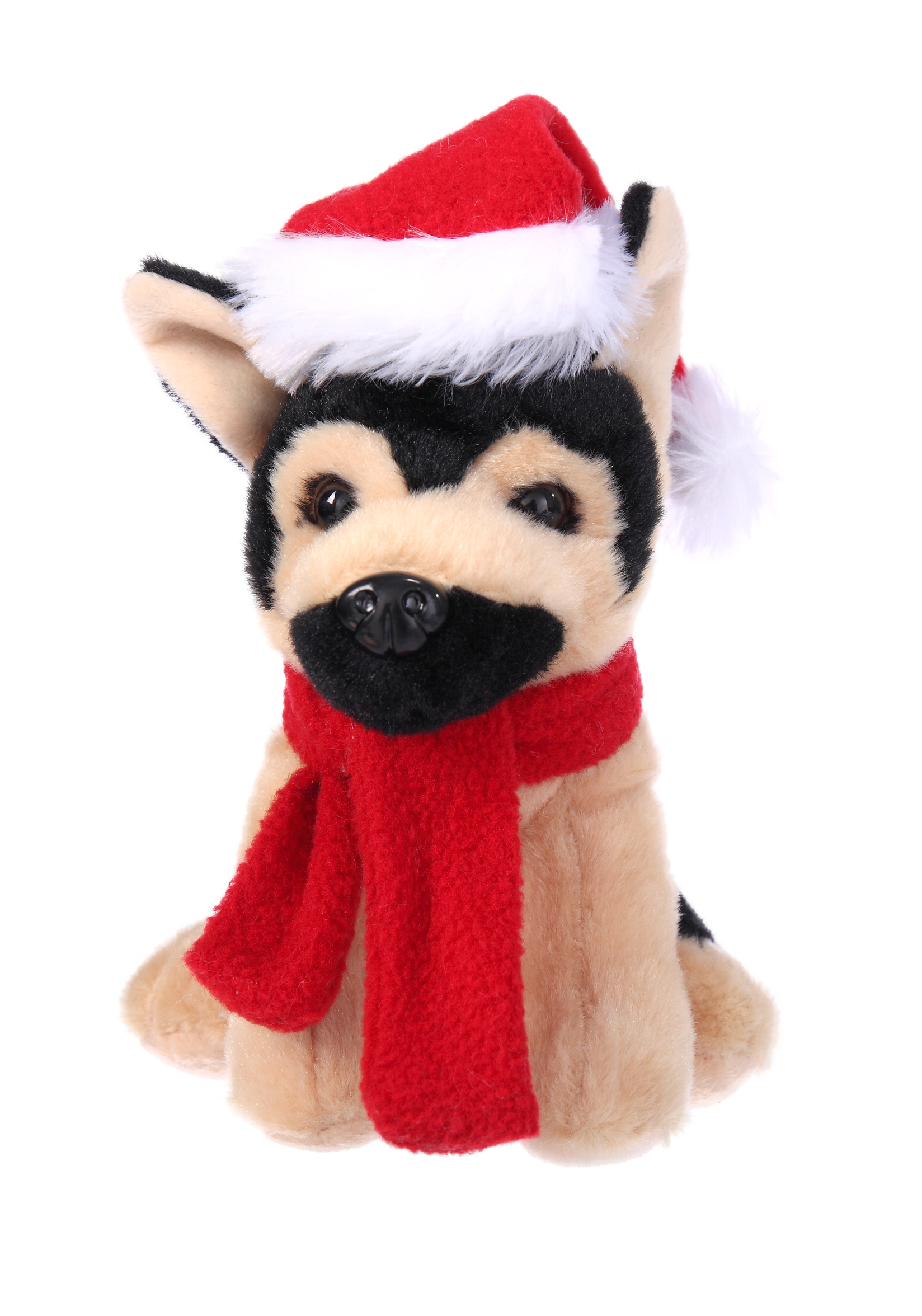 Soft Plush German Shepherd with Christmas Hat and Scarf 2