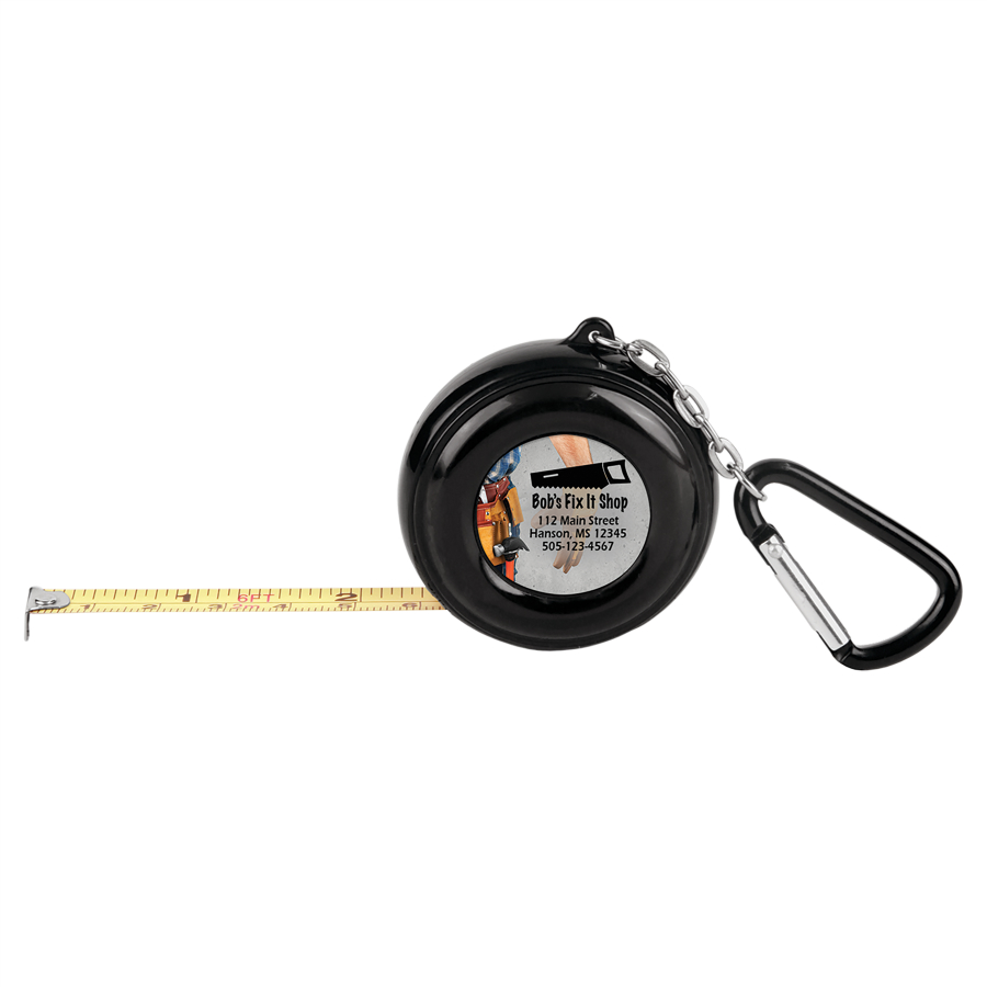 6-Foot Black Pocket Tape Measure w/Carabiner, 2-sided, 1" Insert Not Included 3