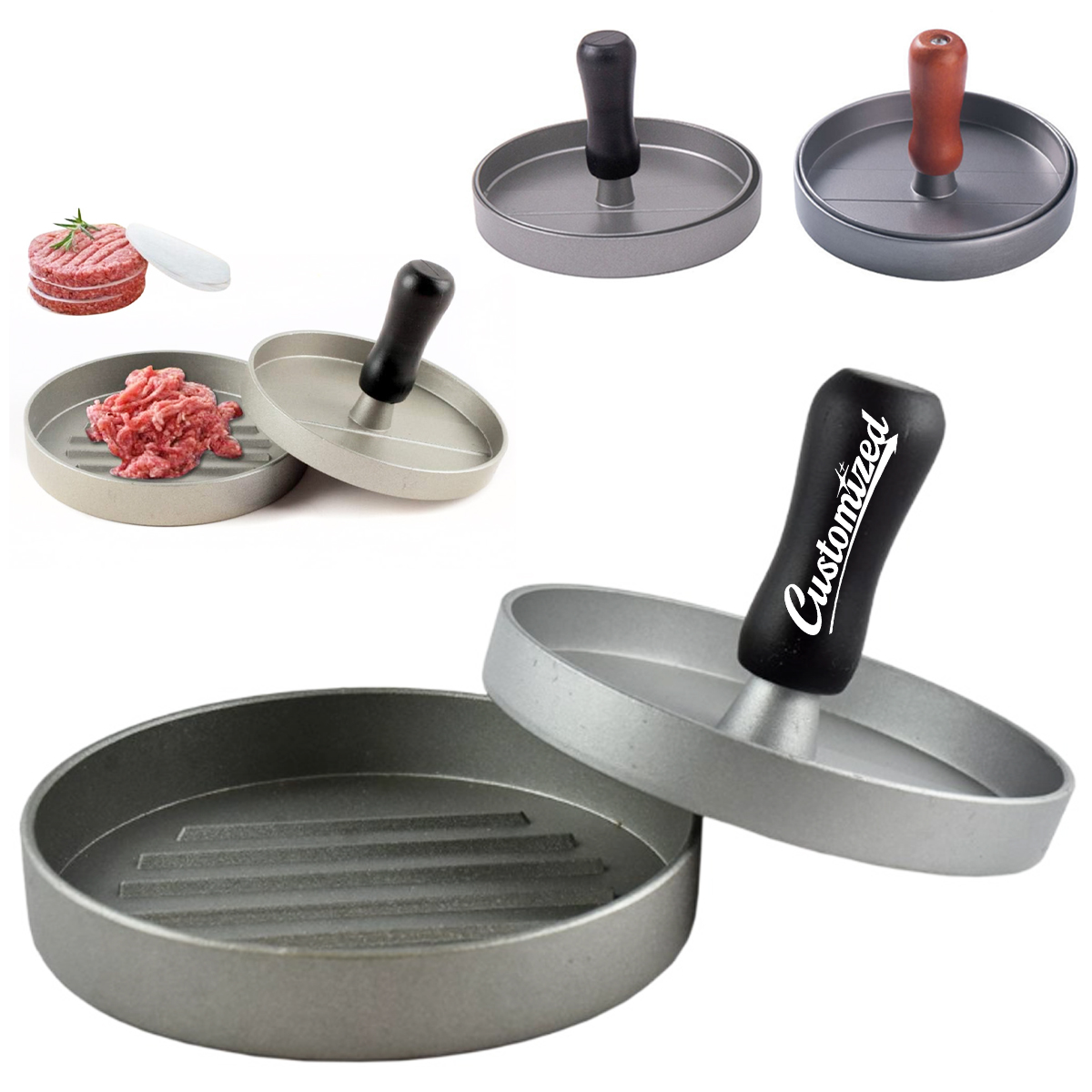 Aluminum Burger Press with Handle and 100 Patty Papers 7