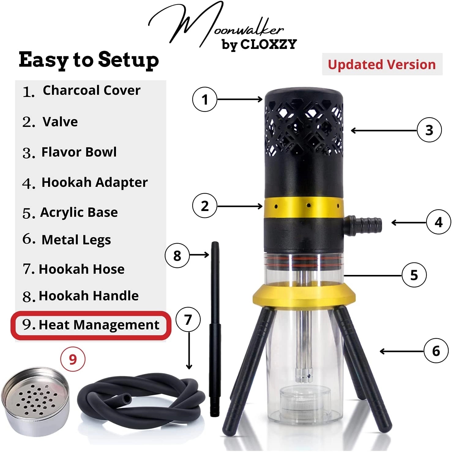 Portable Hookah With Hose Tongs Led Light 2