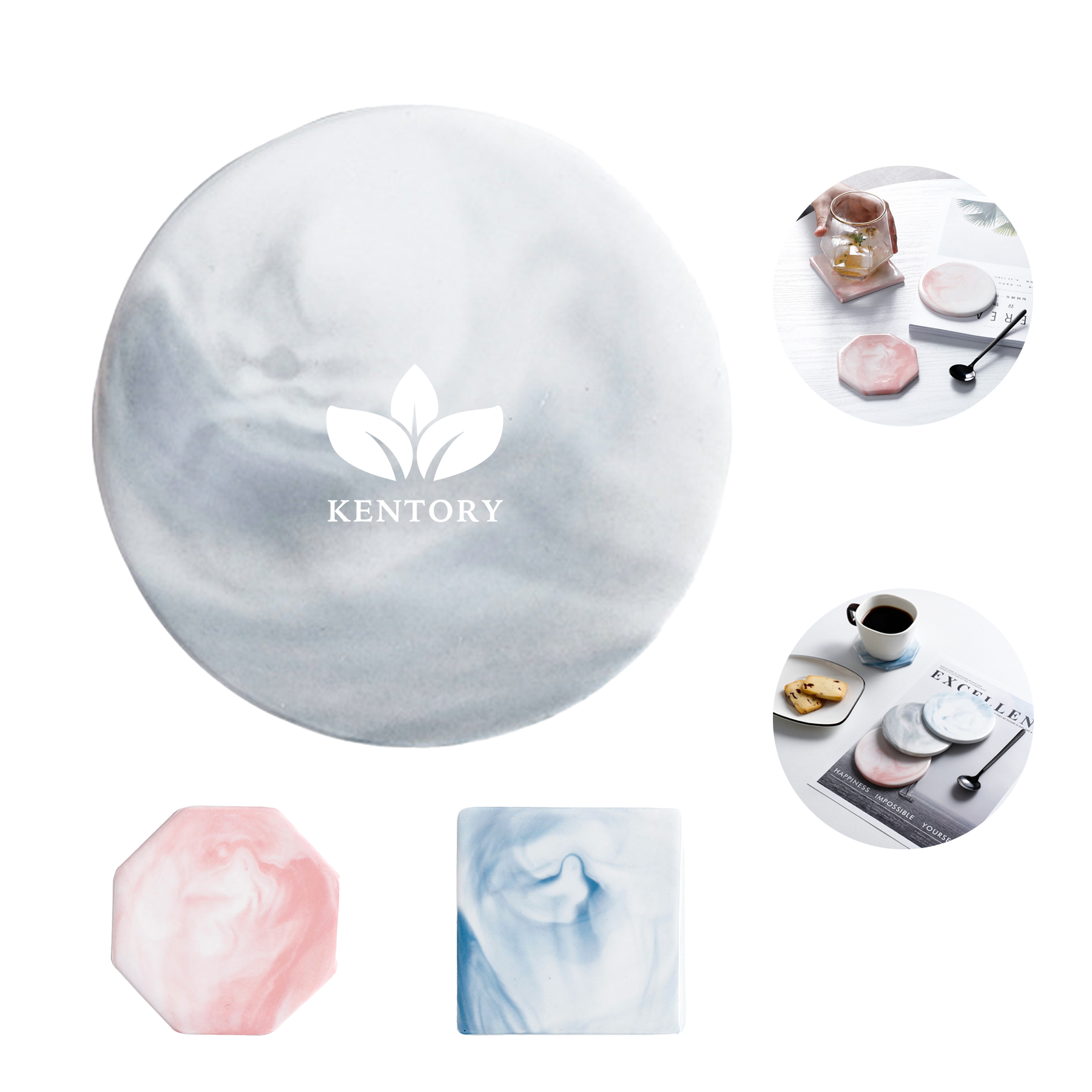 Marble Surface Ceramic Stone Coasters For Drinks 2