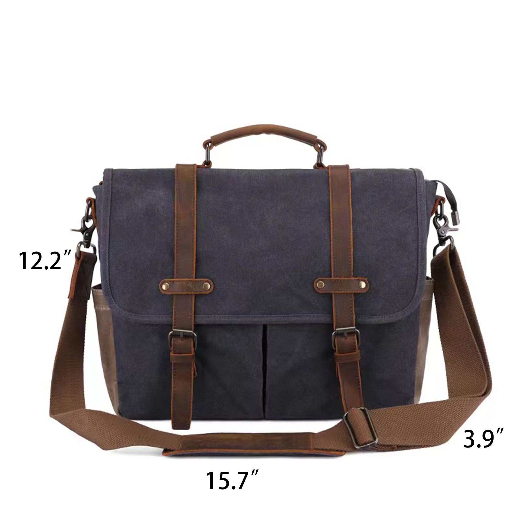 Leather Waxed Canvas Waterproof Mens Messenger Bag 2