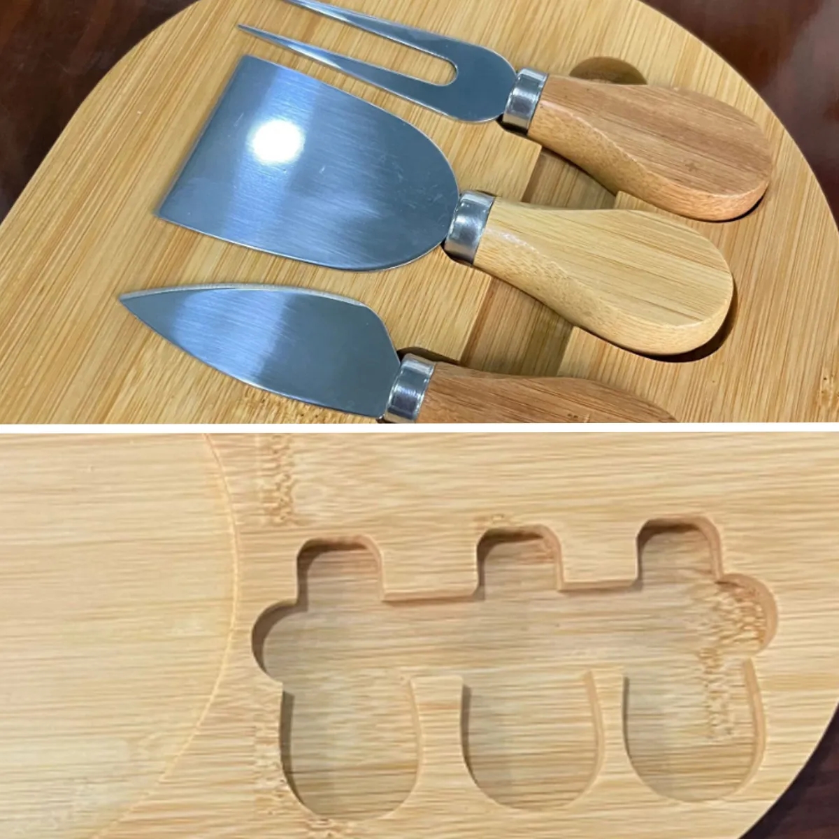 Bamboo Cheese Board Set w/ Slate & 3 Knives Party Home 4