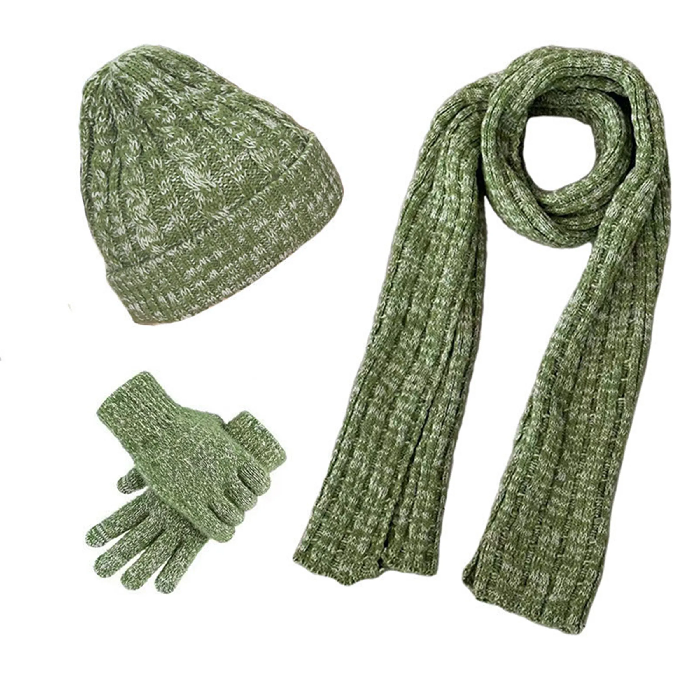 Winter Knit Hat Beanie Long Scarf Touchscreen Gloves Set 6