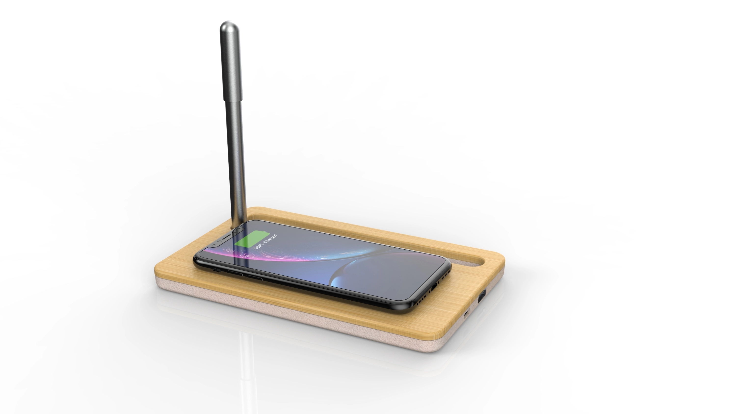 Eco Friendly 3 in 1 Bamboo face Wireless Phone Pen Stand 2