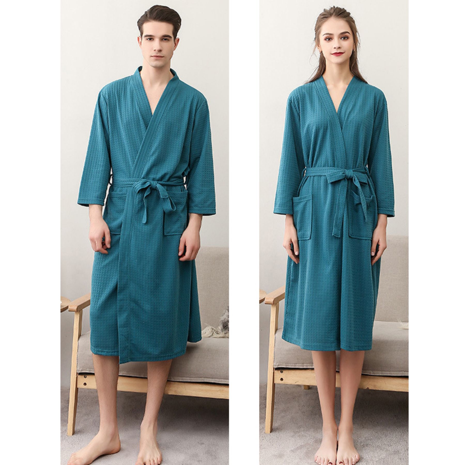 3/4 Sleeve Waffle Robe Unisex 4