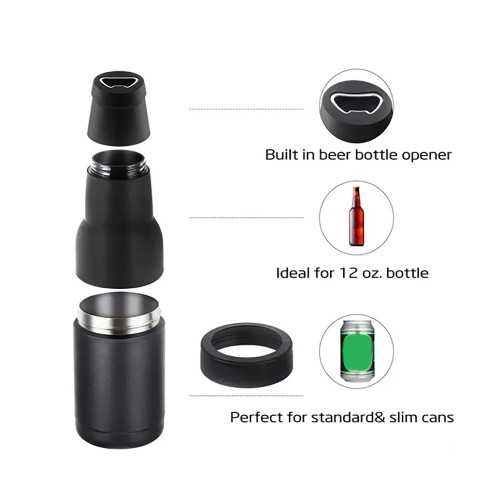 3 in 1 Beer Bottle Insulator Can Cooler, custom koozie with logo imprint 9