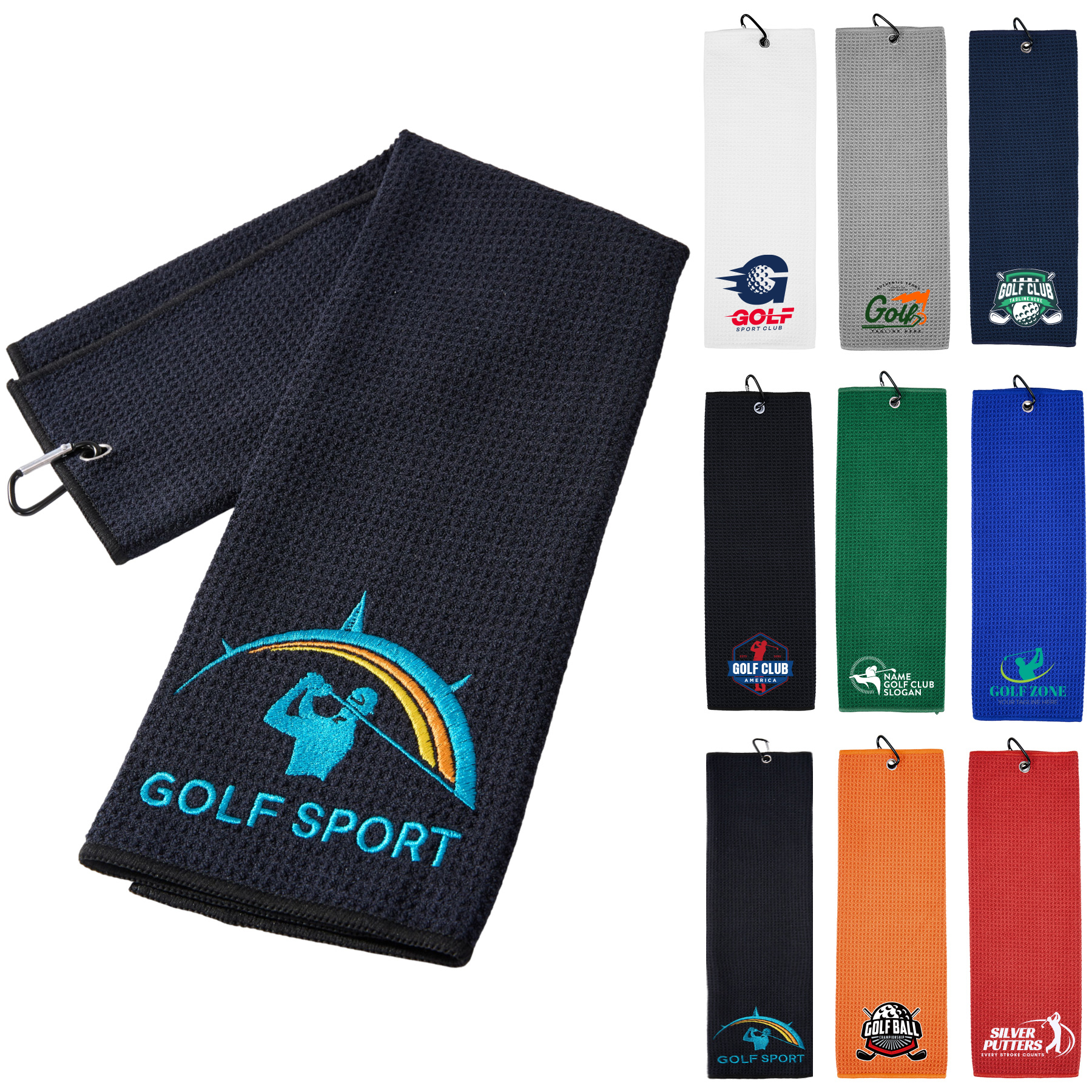 400GSM Waffle Texture Golf Towel With Hook-3 Holes 4