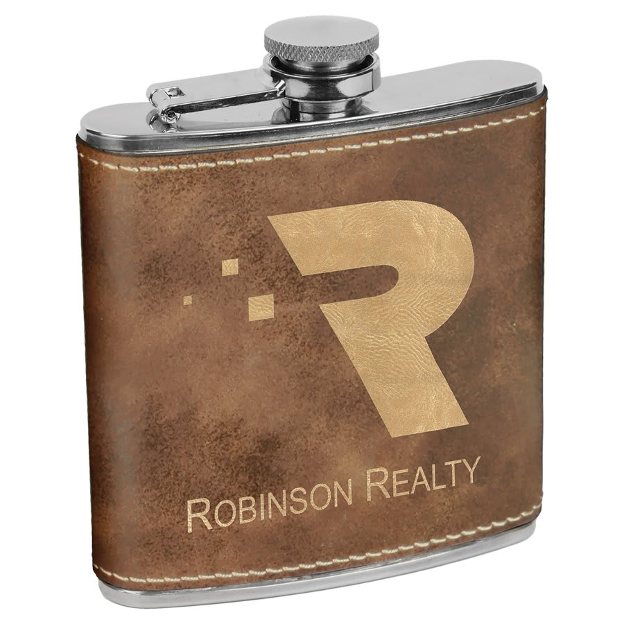 6 oz. Rustic/Gold Leatherette Stainless Steel Flask 2