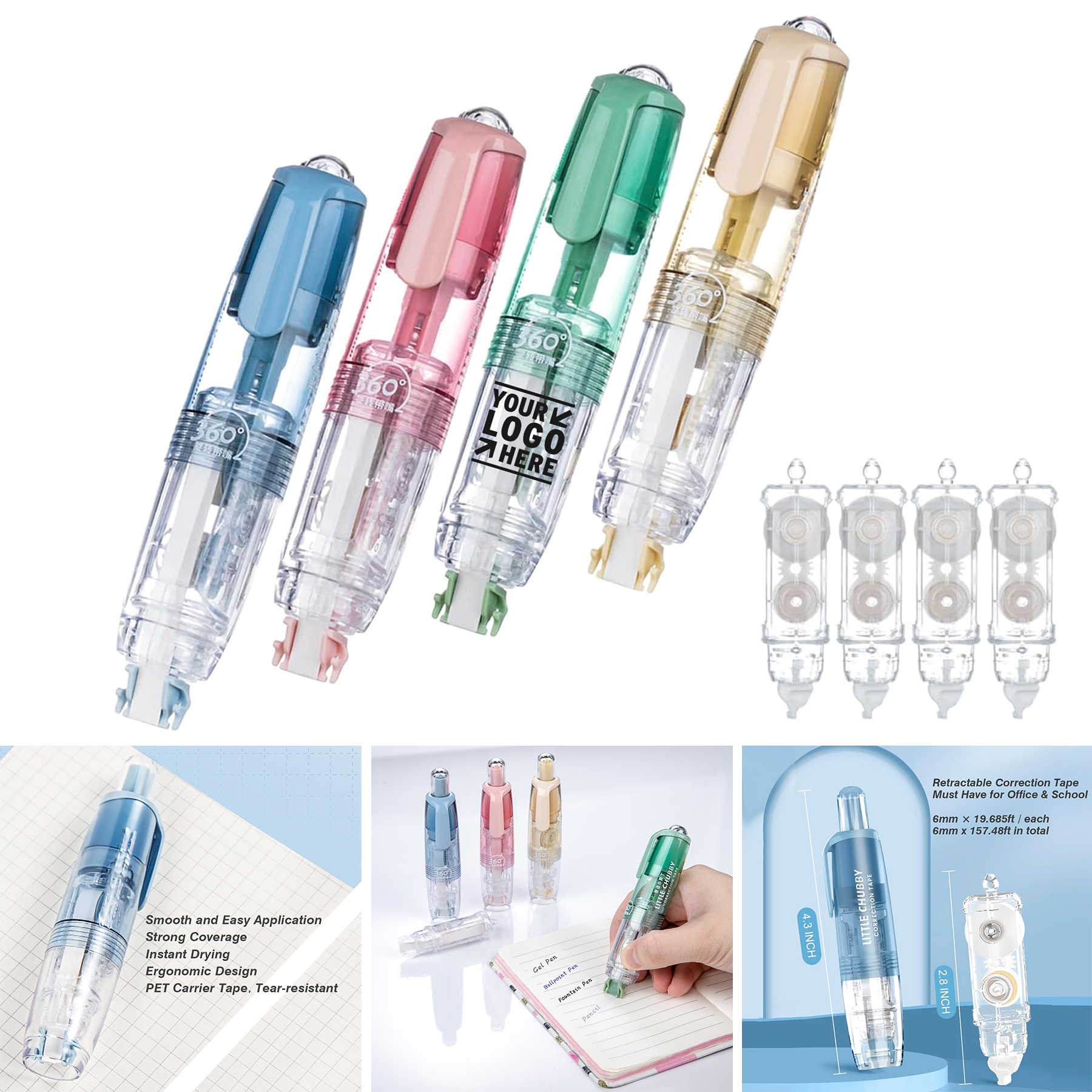 6mm x 157.48ft Instant Correction Study Supplies Product White Out Correction Refillable Tape