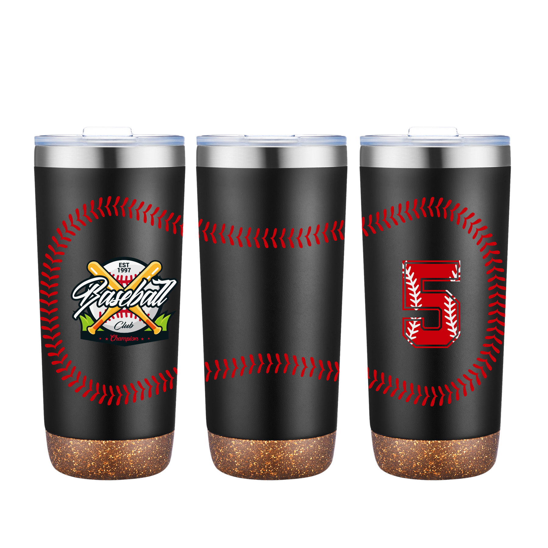 22 oz. Baseball Design Double Wall Steel Cork Bottom Tumbler 4
