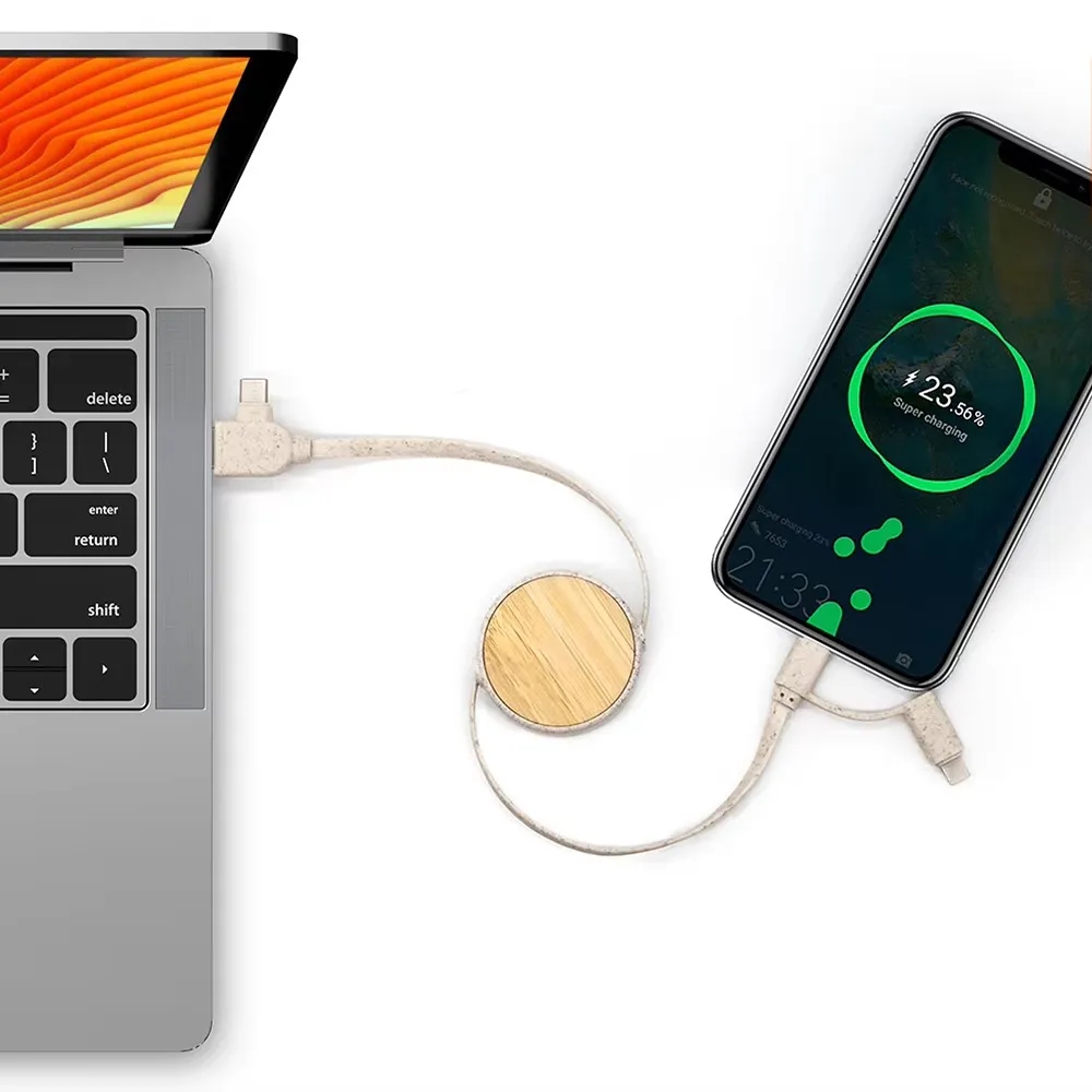 Bamboo Retractable Duo Charging Cable 6