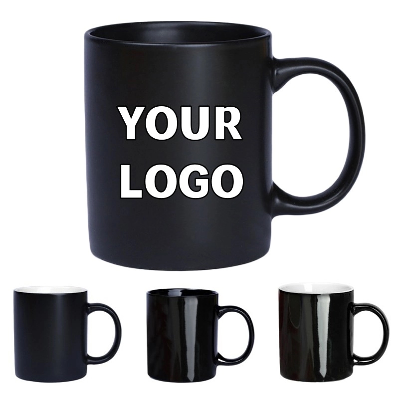 11 oz. Matt & Glossy Black Ceramic Coffee Mugs 3