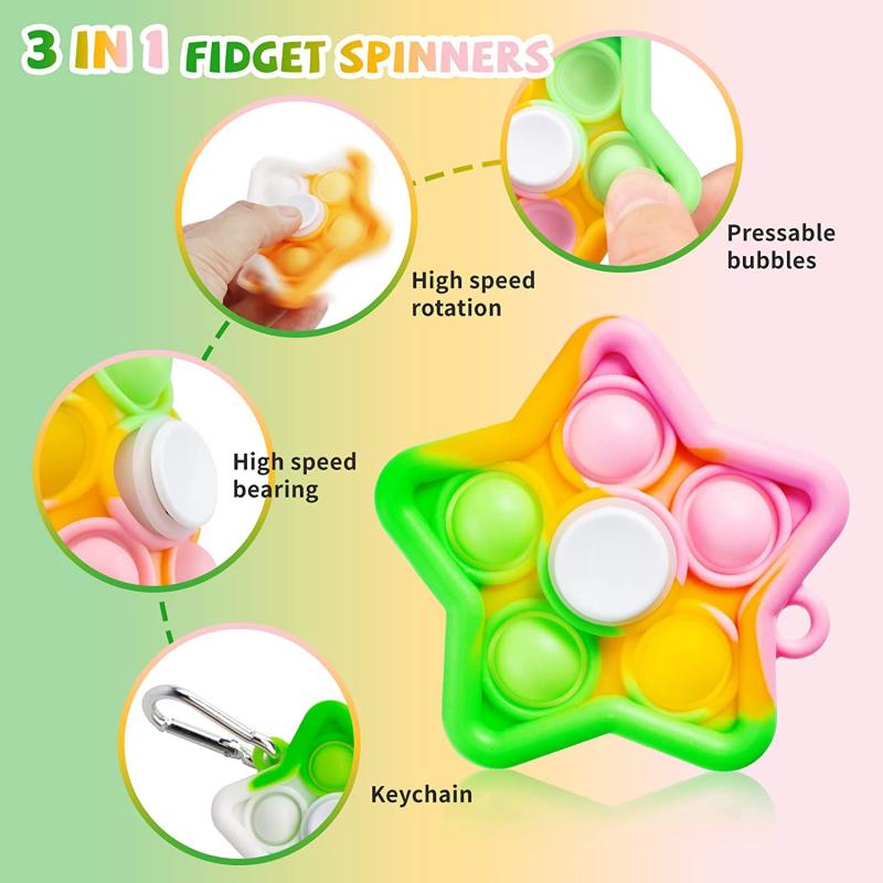 Multi Color Star Shape Push Bubble Fidget Spinner w/Carabiner 3