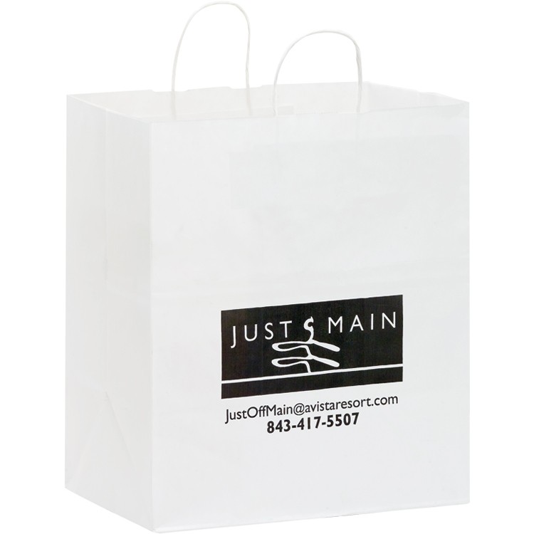 White Kraft Paper Shopper with Twisted Paper Handles - Take Out Bag 1