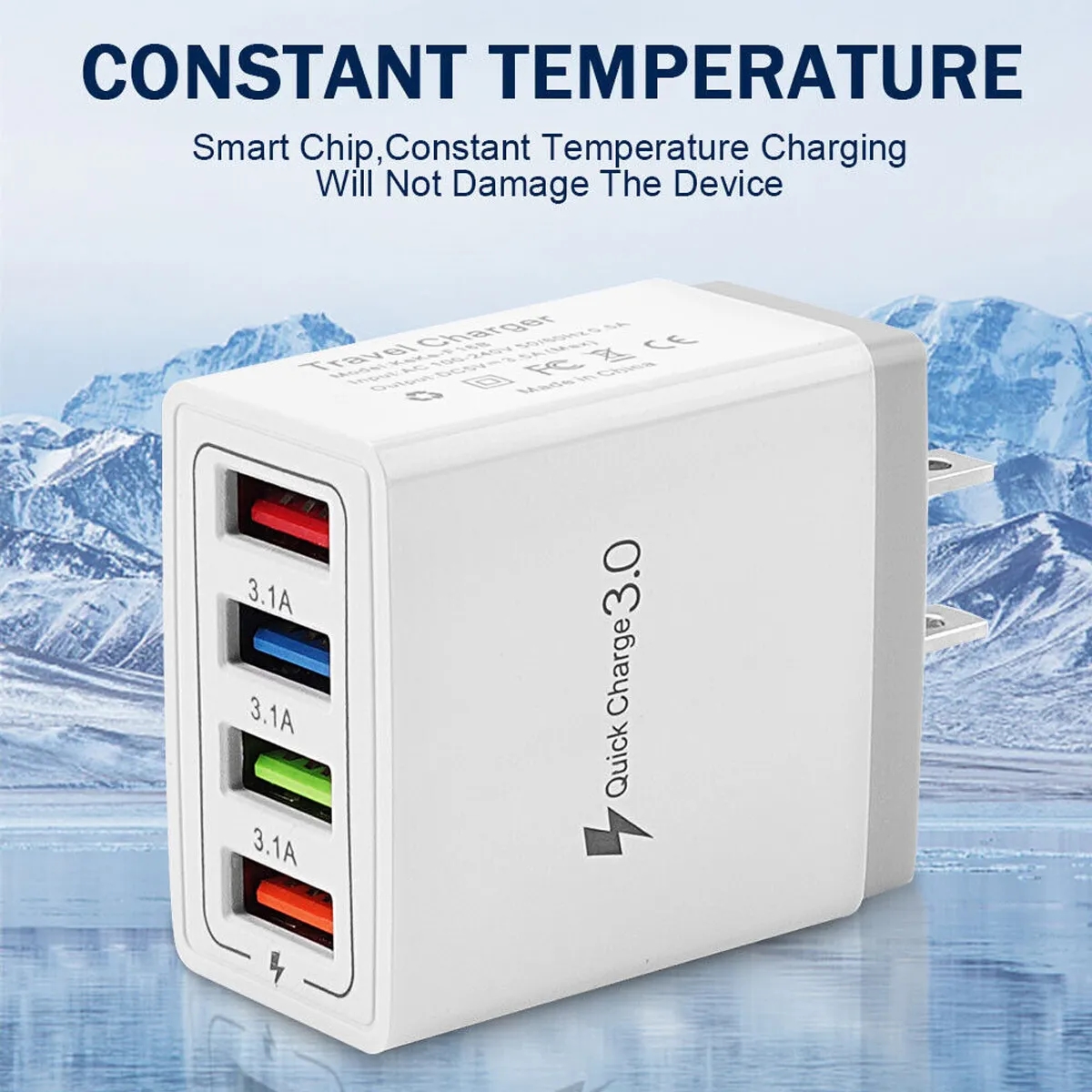 Portable 4 Port Fast Charge QC 3.0 US Plug USB Wall Charger 7