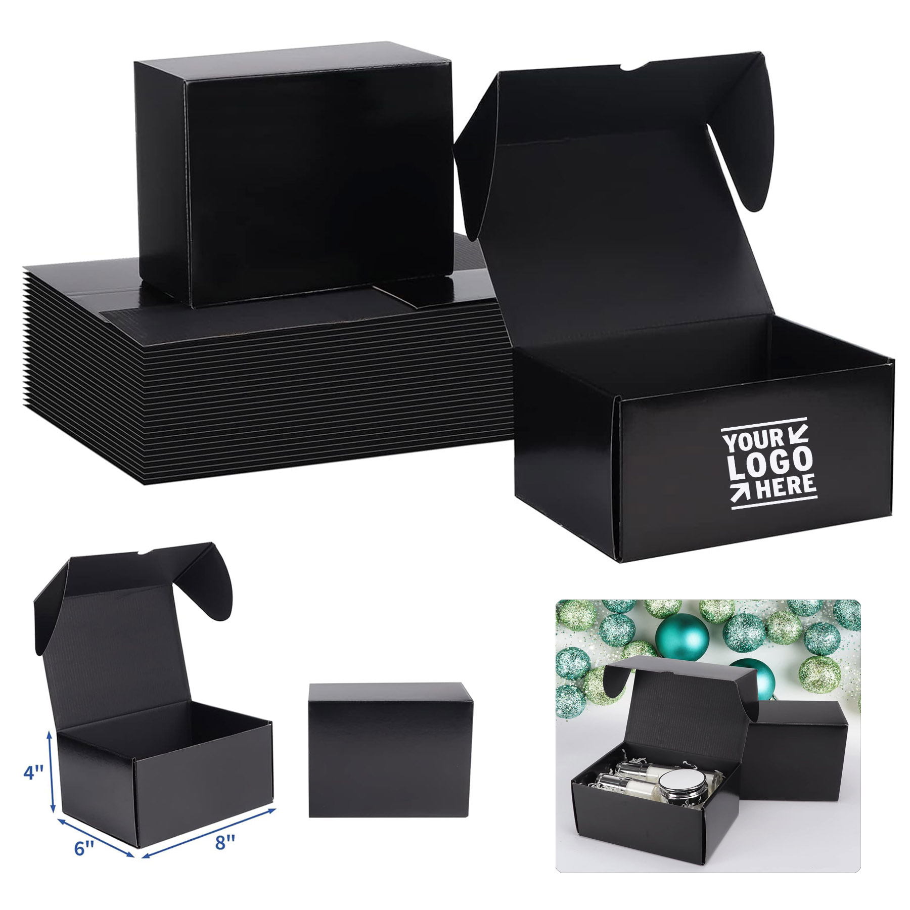 8x6x4 Inches Black Corrugated Cardboard Mailer Shipping Packaging Gift Box with Lid  2
