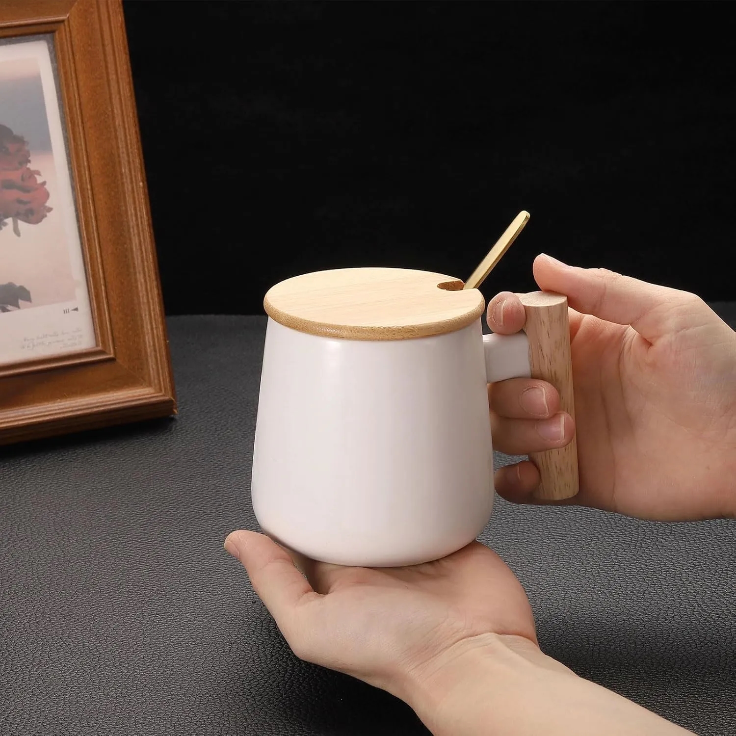 12oz Ceramic Mug With Wooden Handle 2