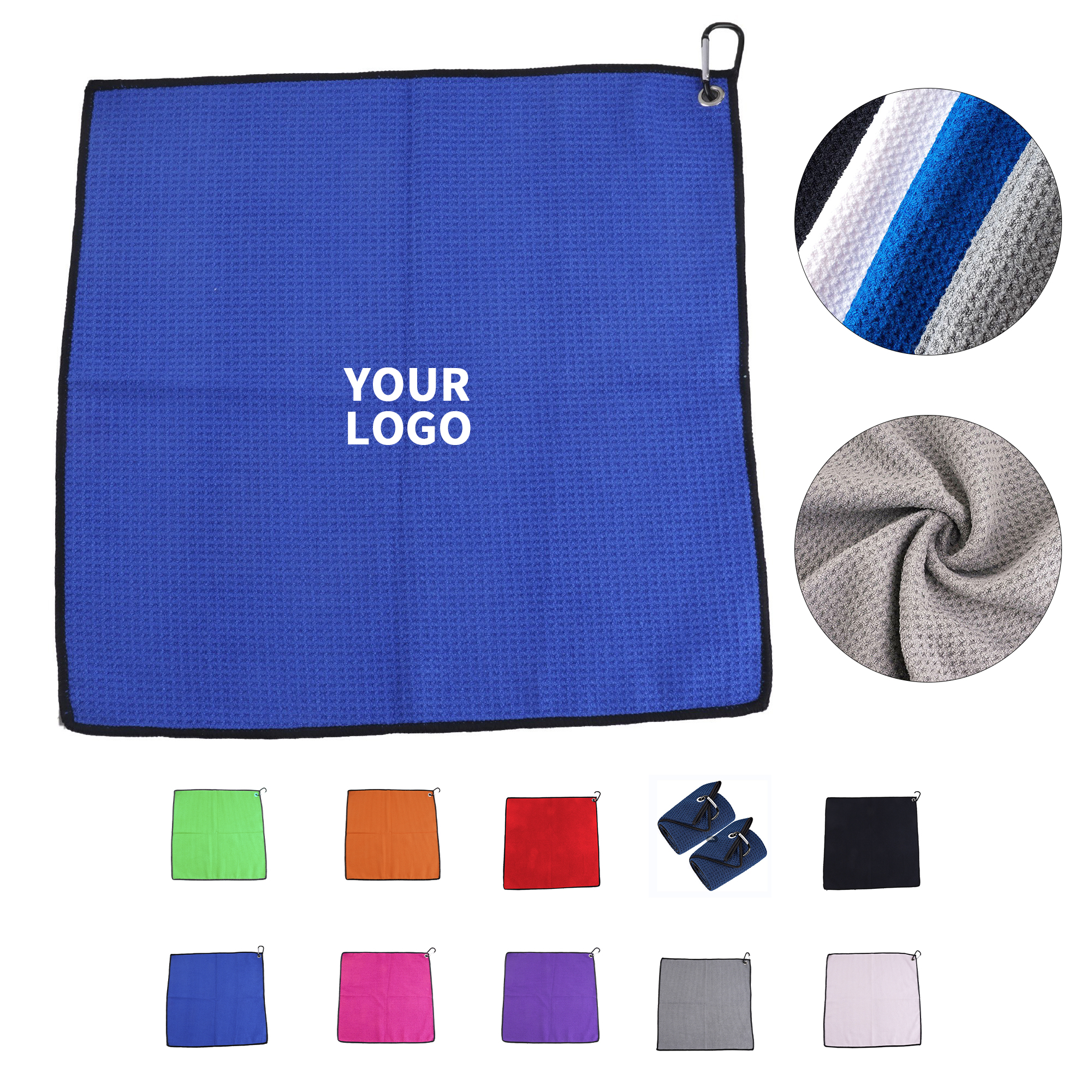 Twelve Inch By Twelve Inch Waffle Microfiber Golf Towel With Grommet 1