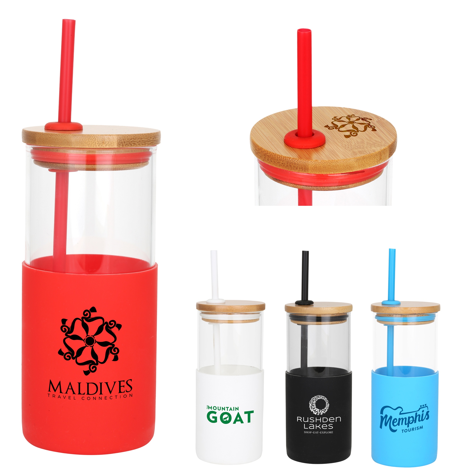 Barbados Glass Tumbler w/Bamboo Lid & Straw