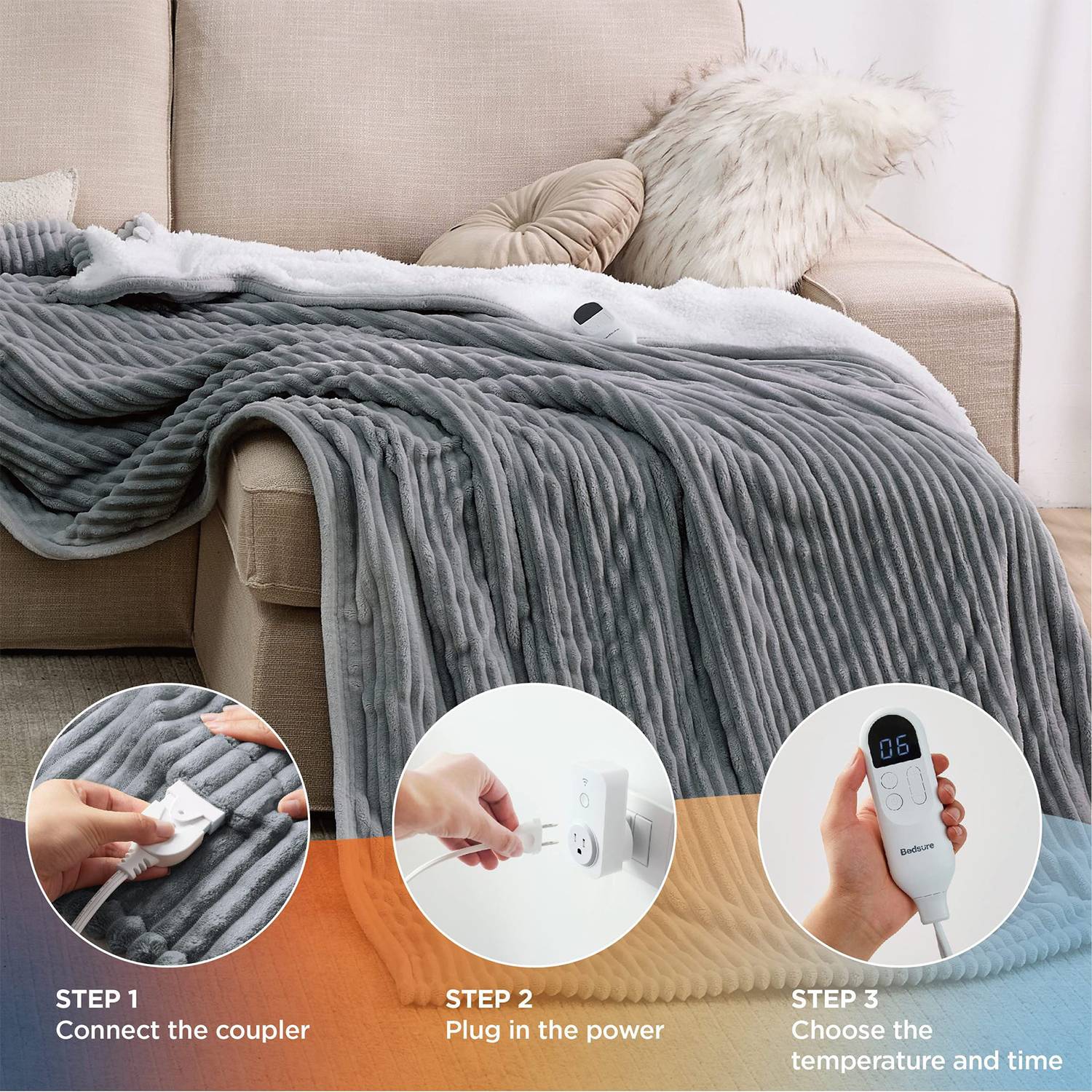 Soft Ribbed Flannel Heated Blanket 4