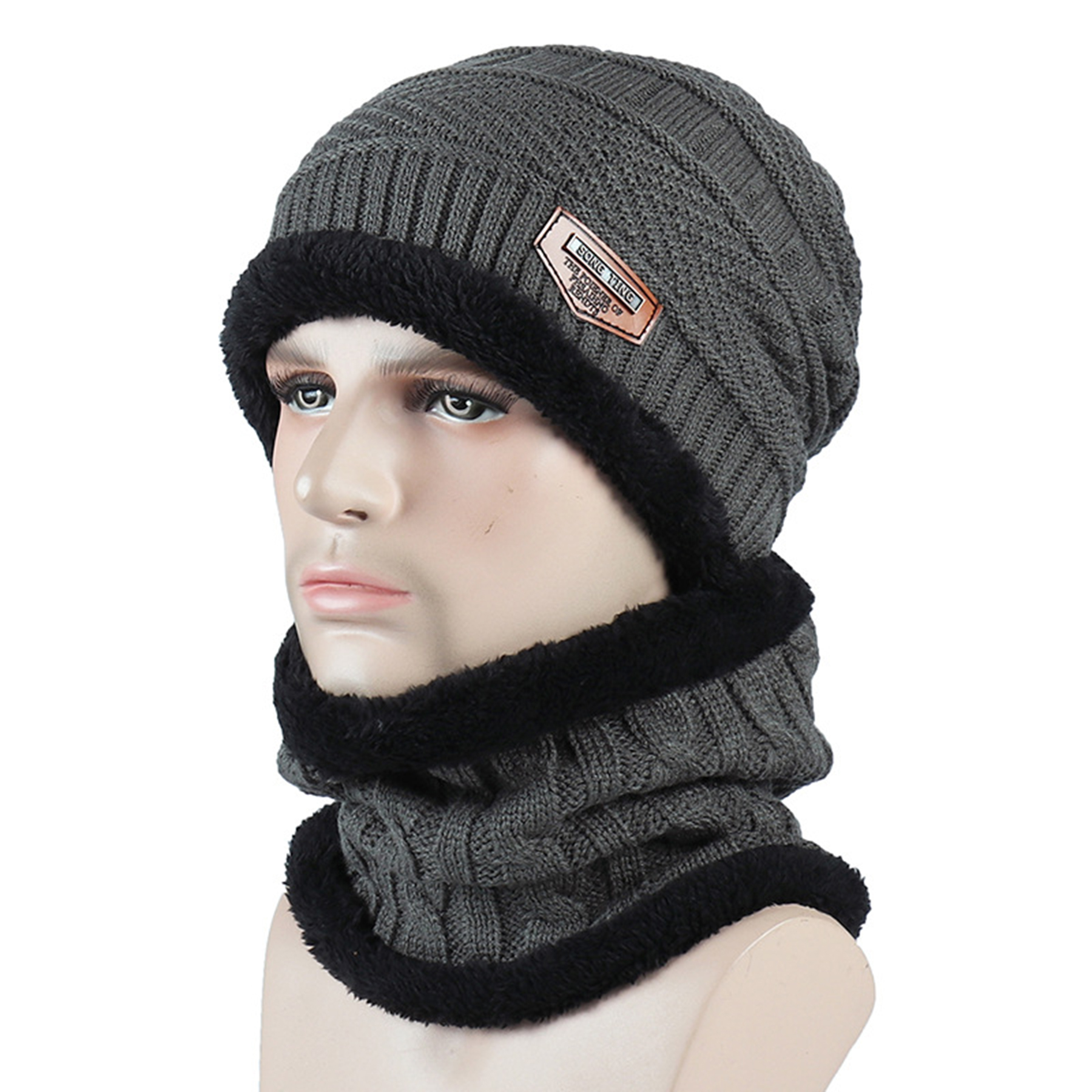 Artificial Wool Winter Beanie Hat Scarf Set 4