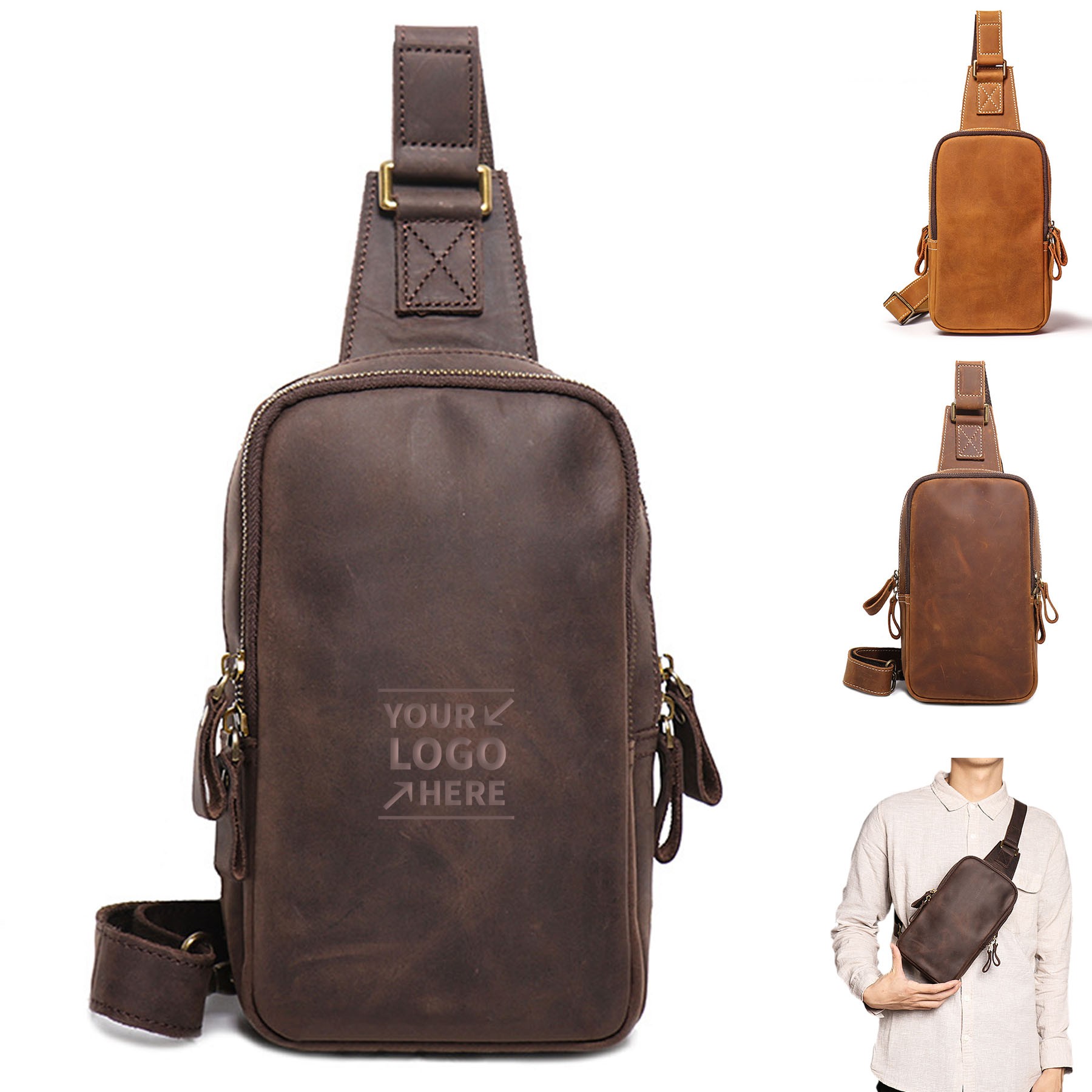 Fashionable Small Crossbody Sling Chest Cowhide Bag