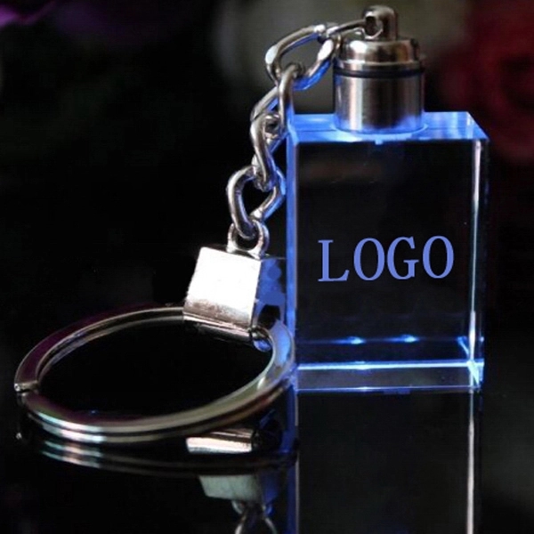 LED Light 3d/2d Laser Engraving Crystal Glass Keychain 3