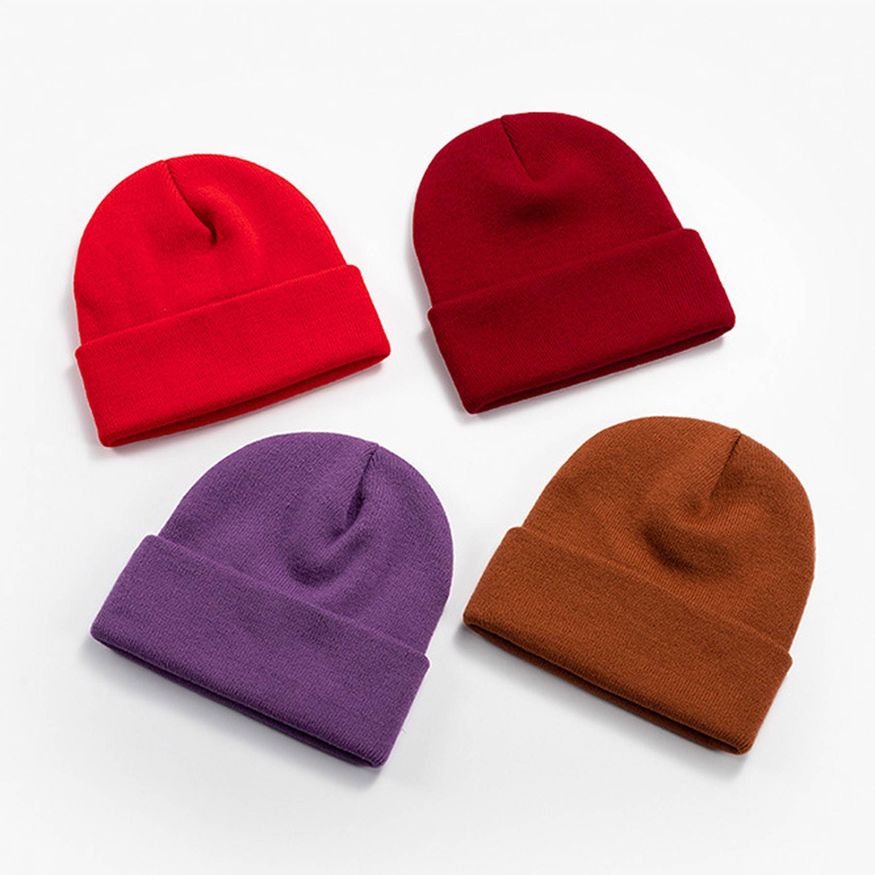 Women's gloss plate solid color acrylic beanie 5