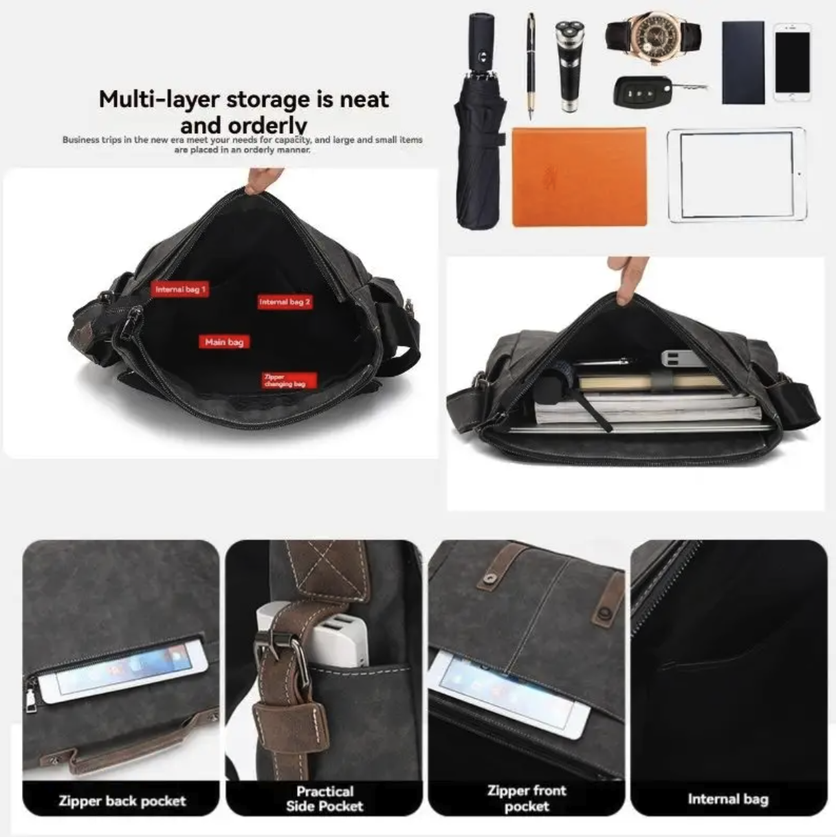 PU Leather Men'S Messenger Waterproof Bag 3