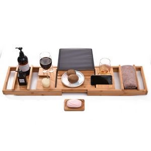 Multi-Function Expandable Bamboo Bathtub Caddy Tray 4
