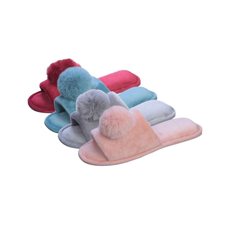 Women's Velvet Pom-pom Open Toe House Slippers Assorted S-XL 2