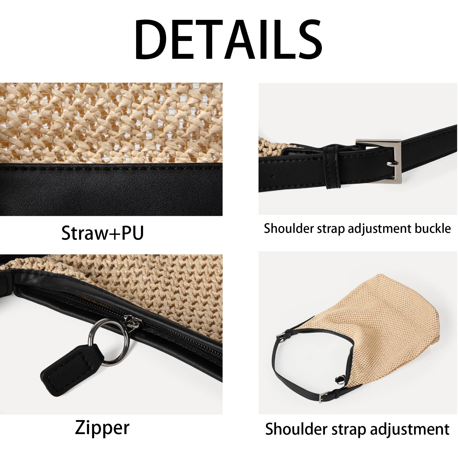 Straw summer large capacity shoulder tote bag, custom tote bag with logo imprint 7