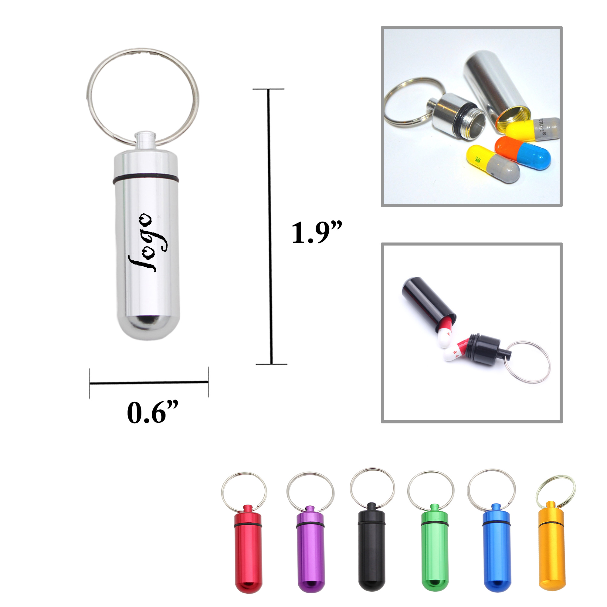 MOQ50 Compact Aluminum Pill Keychain Container 2
