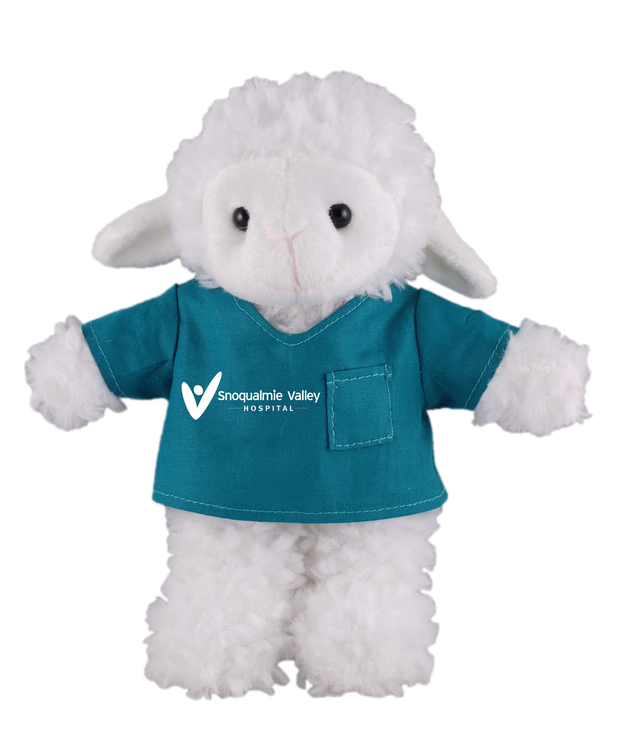 Soft Plush Stuffed Sheep in scrub shirt 1